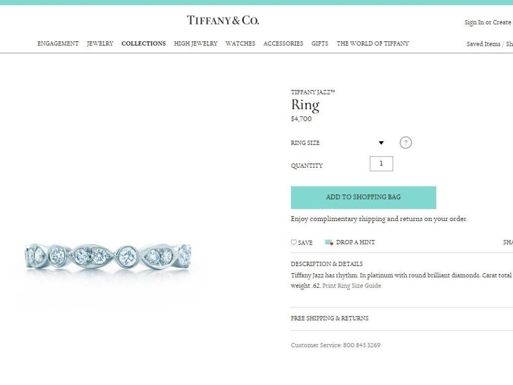 TIFFANY & Co. Anillo Jazz Platino .62ct Diamante 5.5 Nuevo en venta 2