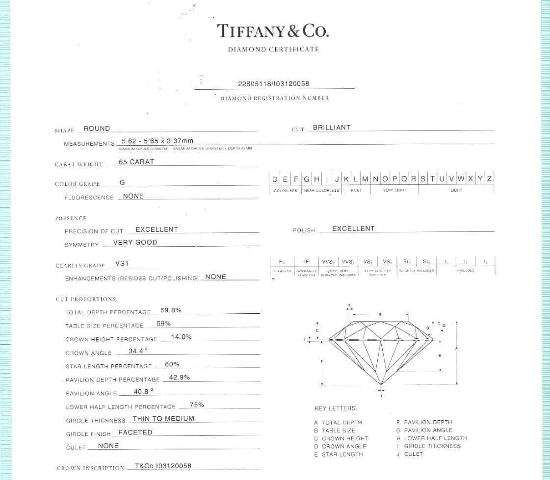 TIFFANY & Co. Platin .65 Karat Diamant Verlobungsring 6 im Angebot 2