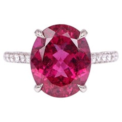 Tiffany & Co Platinum 6.92 Carat Oval Rubellite Tourmaline Diamond Ring