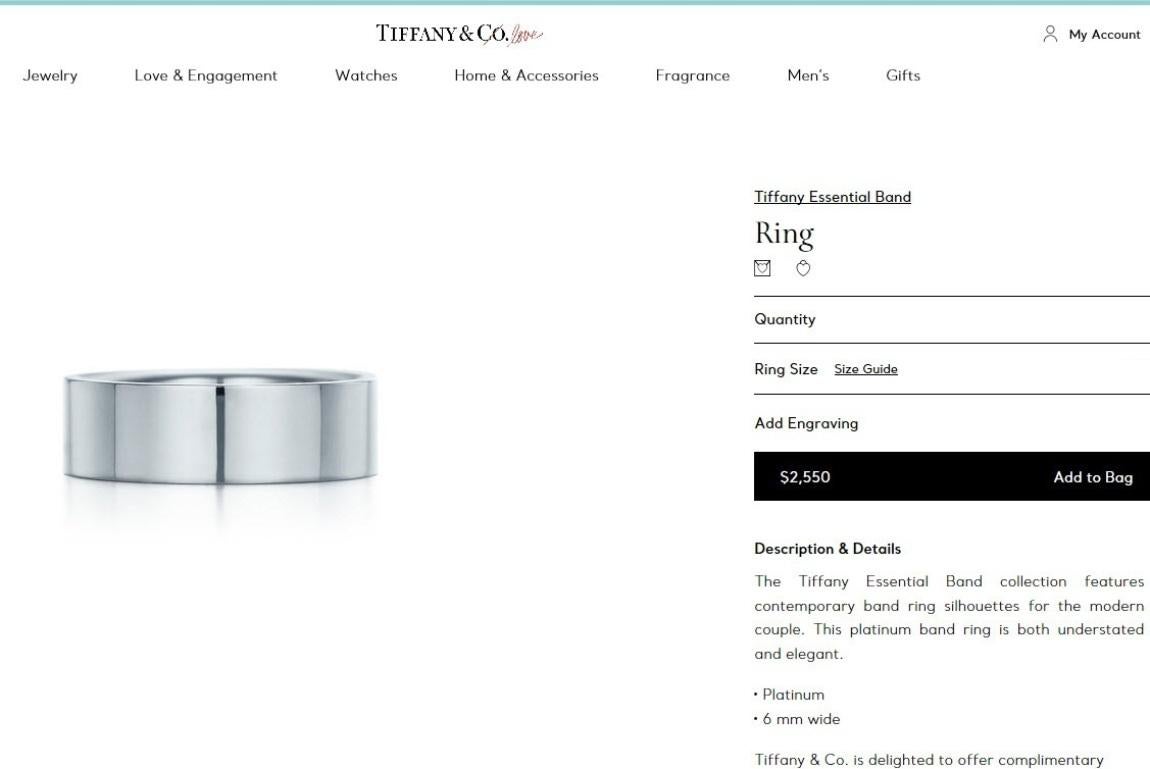 TIFFANY & Co. Essential Platin 2mm Flachbandring 5 für Damen oder Herren im Angebot