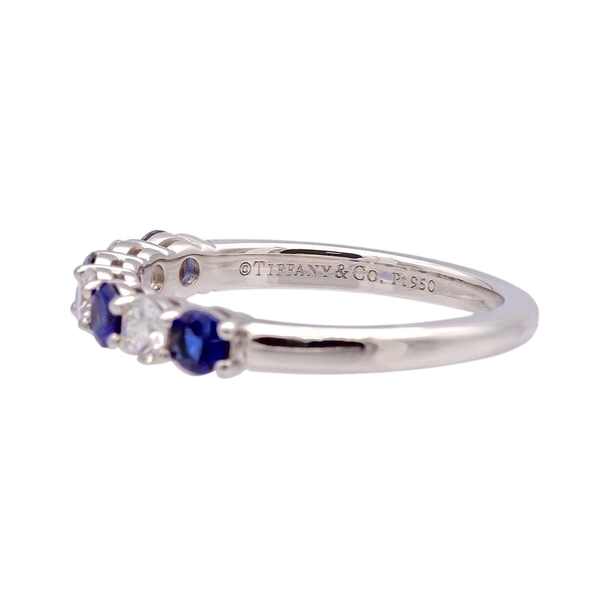Contemporary Tiffany & Co Platinum 7 Stone Forever Half Circle Diamond Sapphire Band Ring 3mm