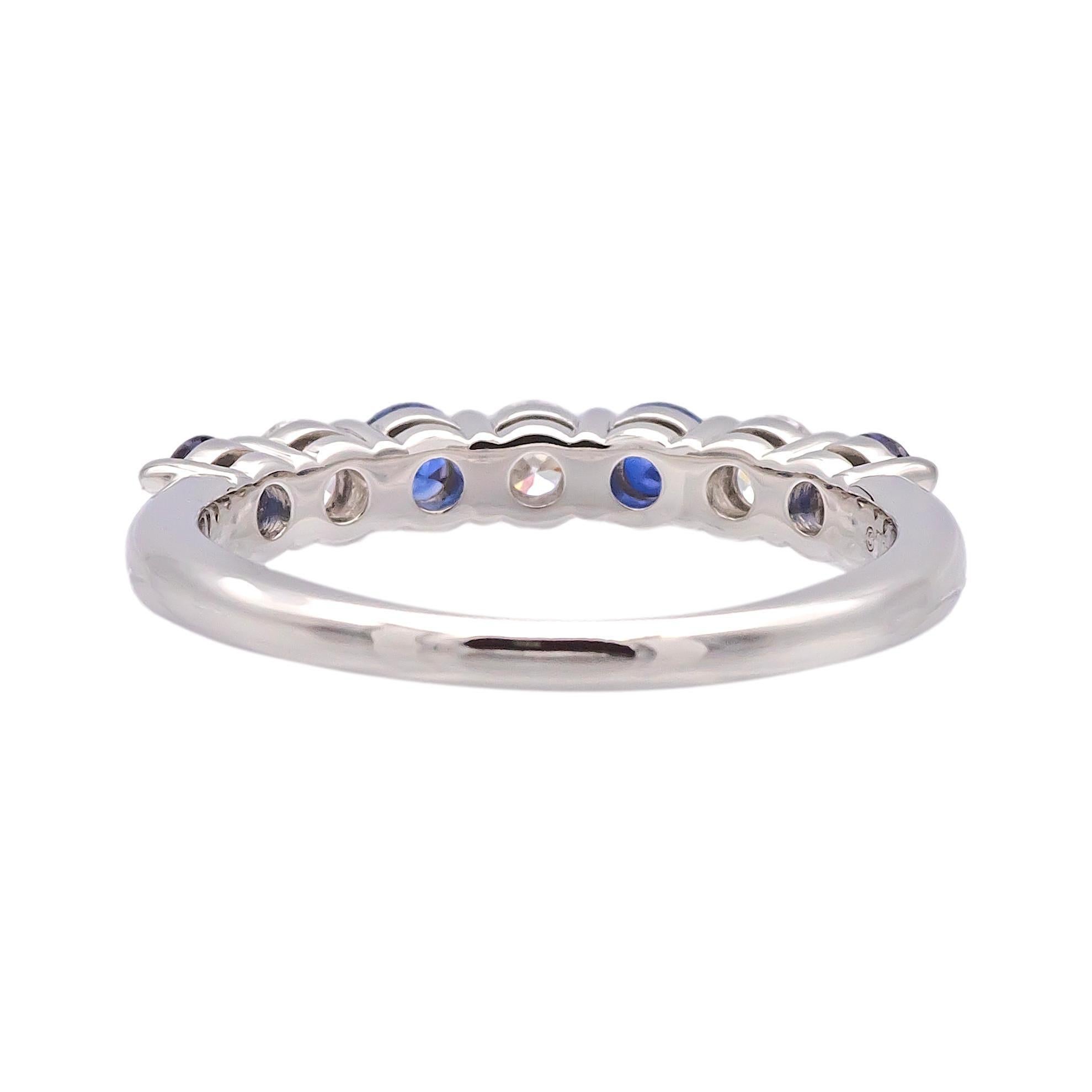 Brilliant Cut Tiffany & Co Platinum 7 Stone Forever Half Circle Diamond Sapphire Band Ring 3mm