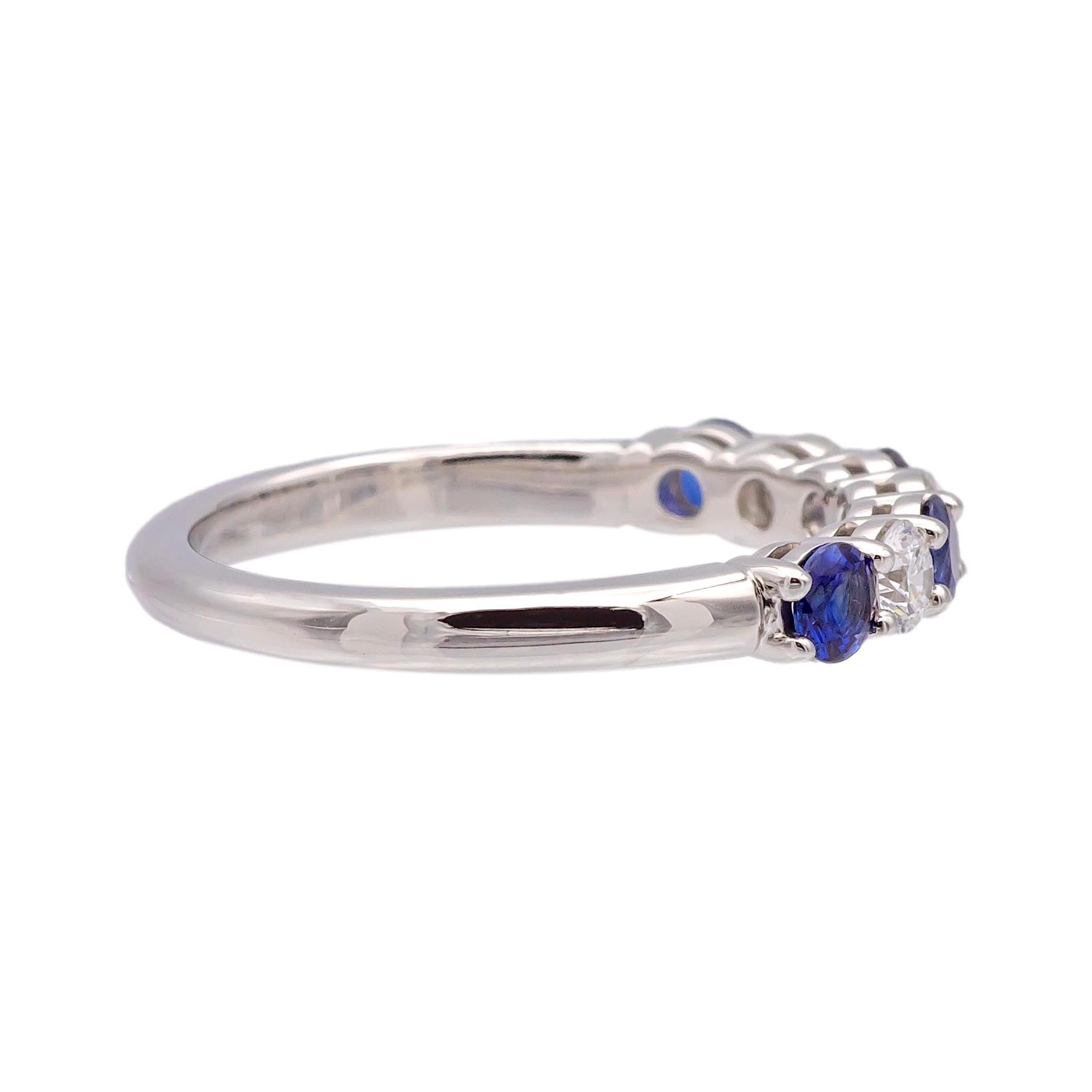 Tiffany & Co Platinum 7 Stone Forever Half Circle Diamond Sapphire Band Ring 3mm In Excellent Condition In New York, NY