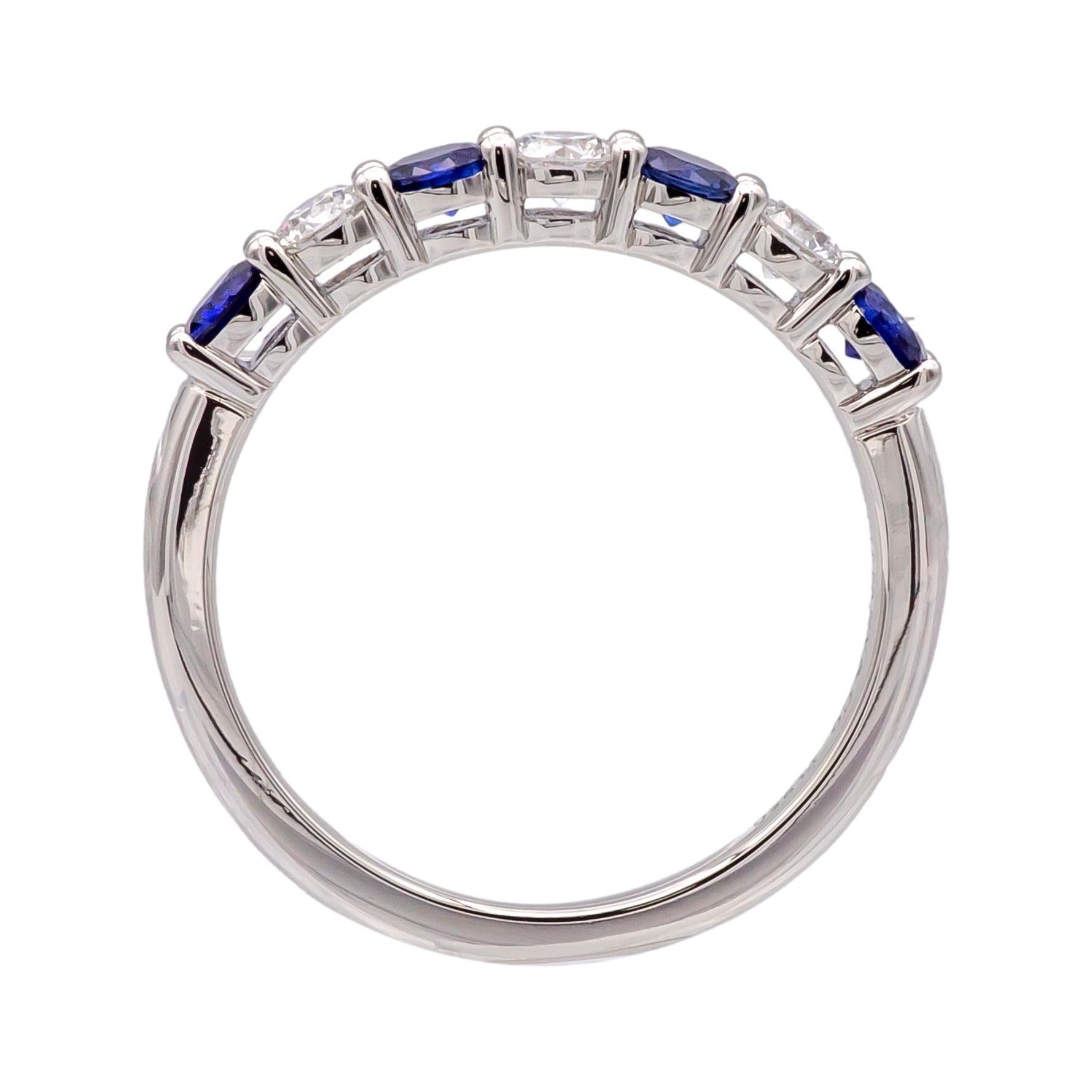 Women's Tiffany & Co Platinum 7 Stone Forever Half Circle Diamond Sapphire Band Ring 3mm