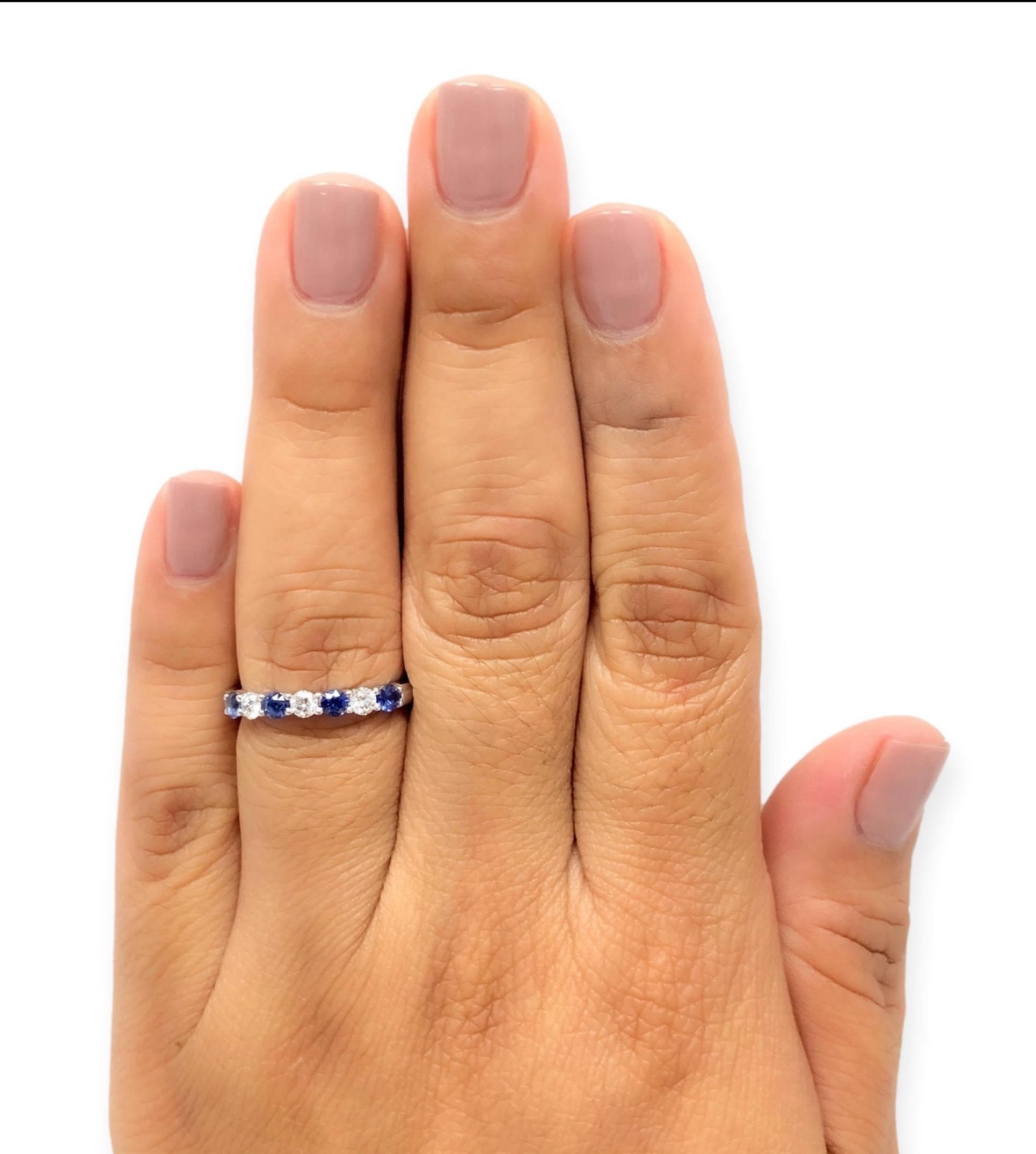 Tiffany & Co Platinum 7 Stone Forever Half Circle Diamond Sapphire Band Ring 3mm 1