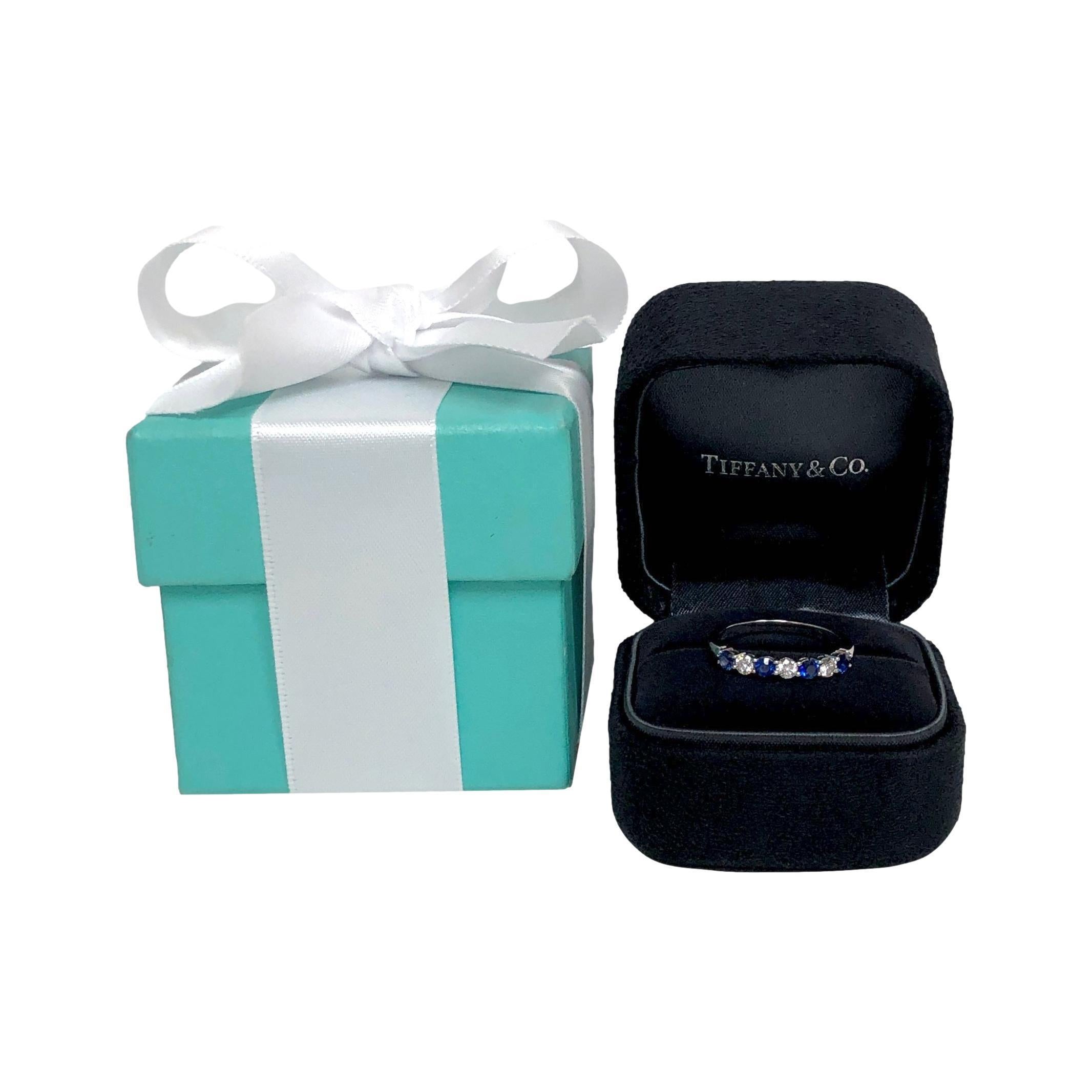Tiffany & Co Platinum 7 Stone Forever Half Circle Diamond Sapphire Band Ring 3mm 2