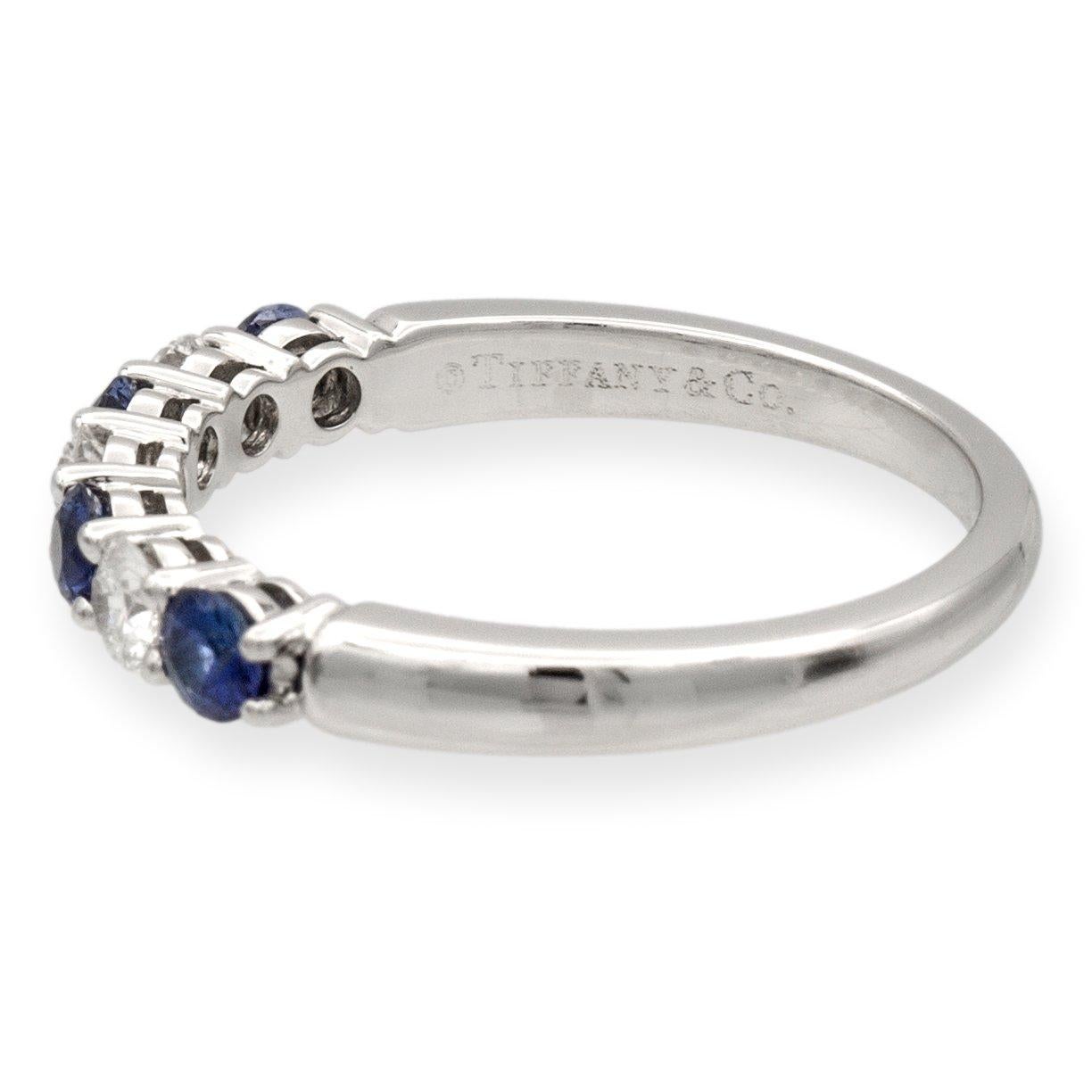 Round Cut Tiffany & Co. Platinum 7 Stone Forever Half Circle Diamond Sapphire Band Ring
