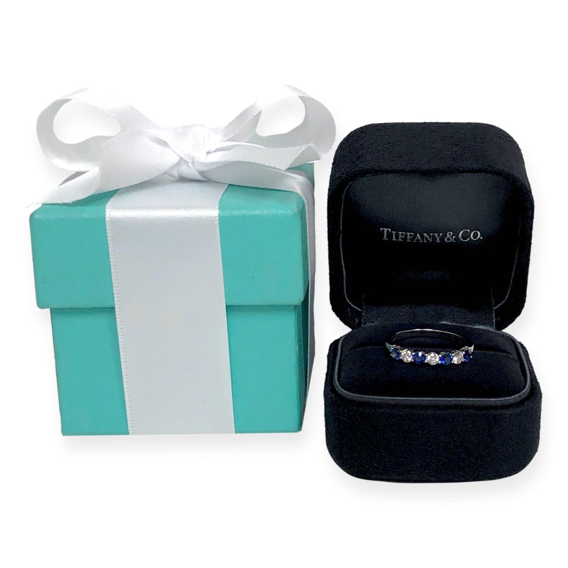Tiffany & Co. Platinum 7 Stone Forever Half Circle Diamond Sapphire Band Ring 1
