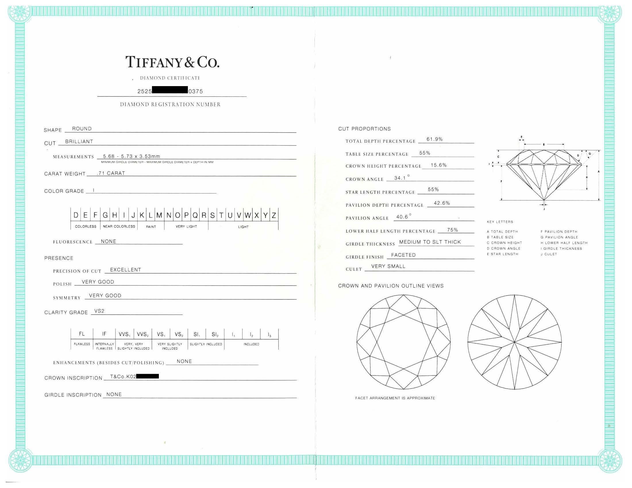 Tiffany & Co. Anello di fidanzamento solitario con diamante rotondo in platino da 0,71 ct I VS2 in vendita 3