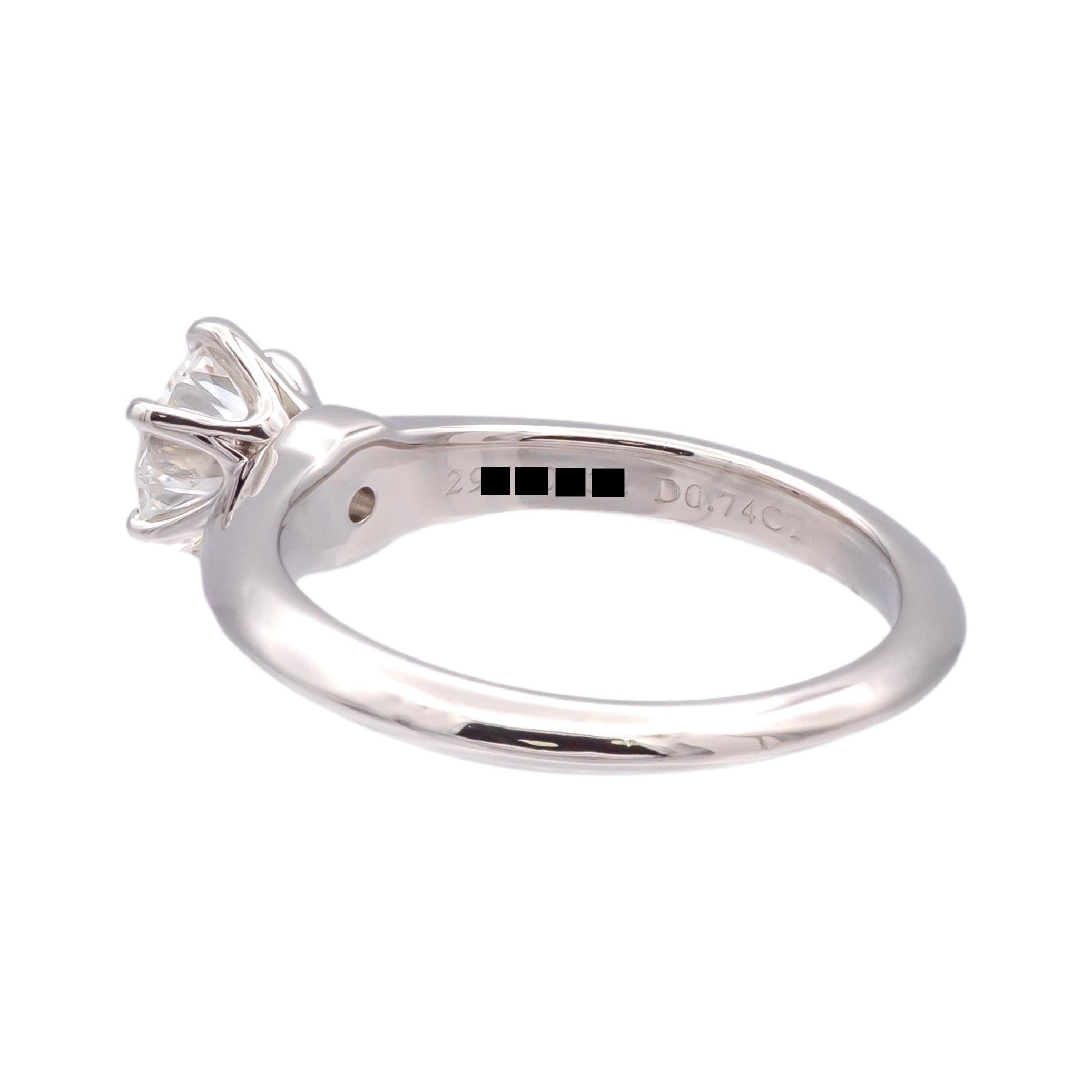 Contemporary Tiffany & Co Platinum .74ct Diamond Solitaire Engagement Ring H VS2