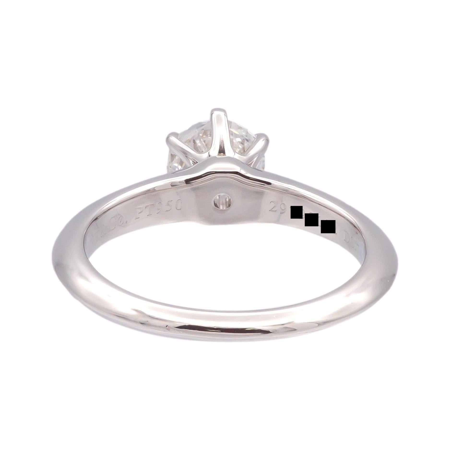 Round Cut Tiffany & Co Platinum .74ct Diamond Solitaire Engagement Ring H VS2