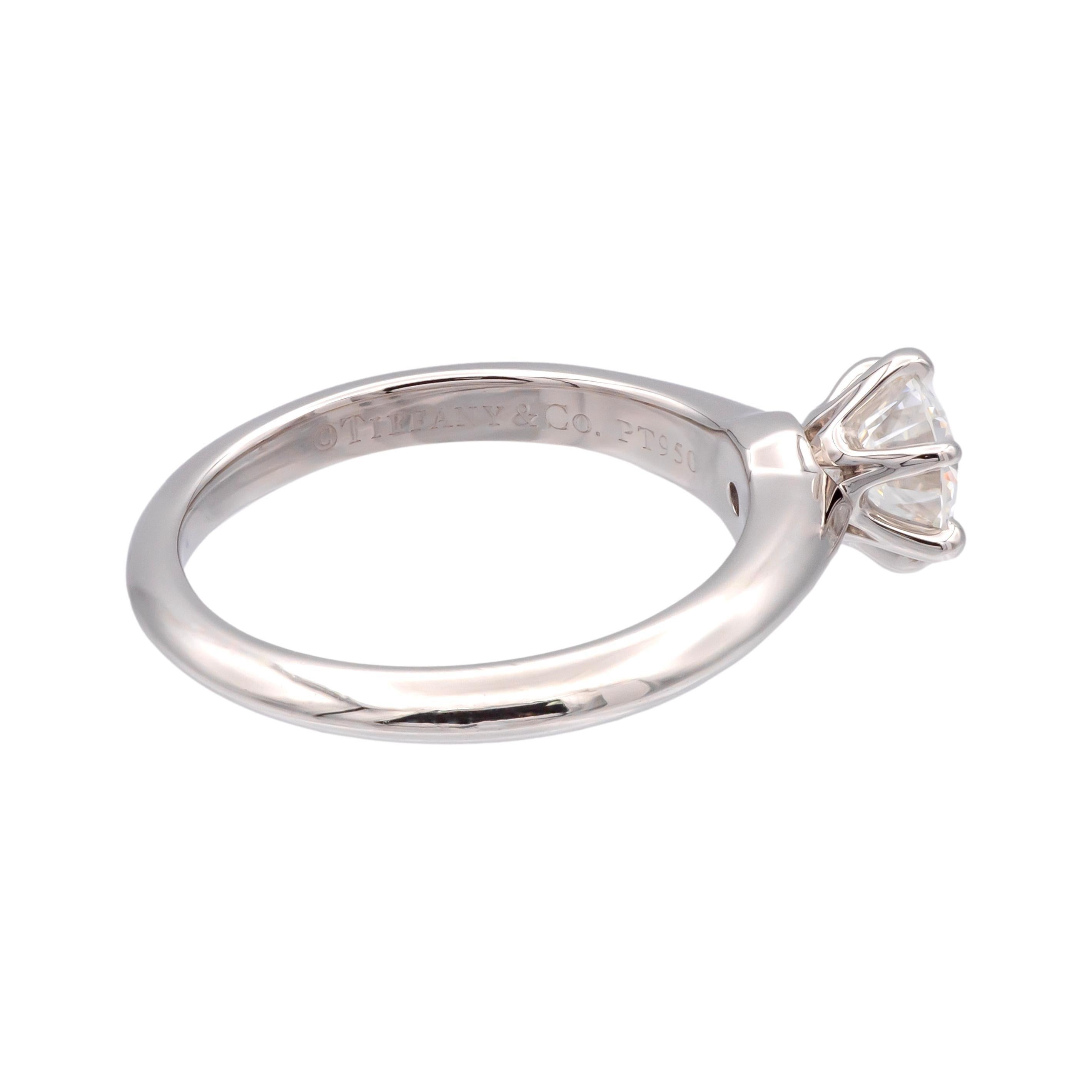 Tiffany & Co Platinum .74ct Diamond Solitaire Engagement Ring H VS2 In Excellent Condition In New York, NY