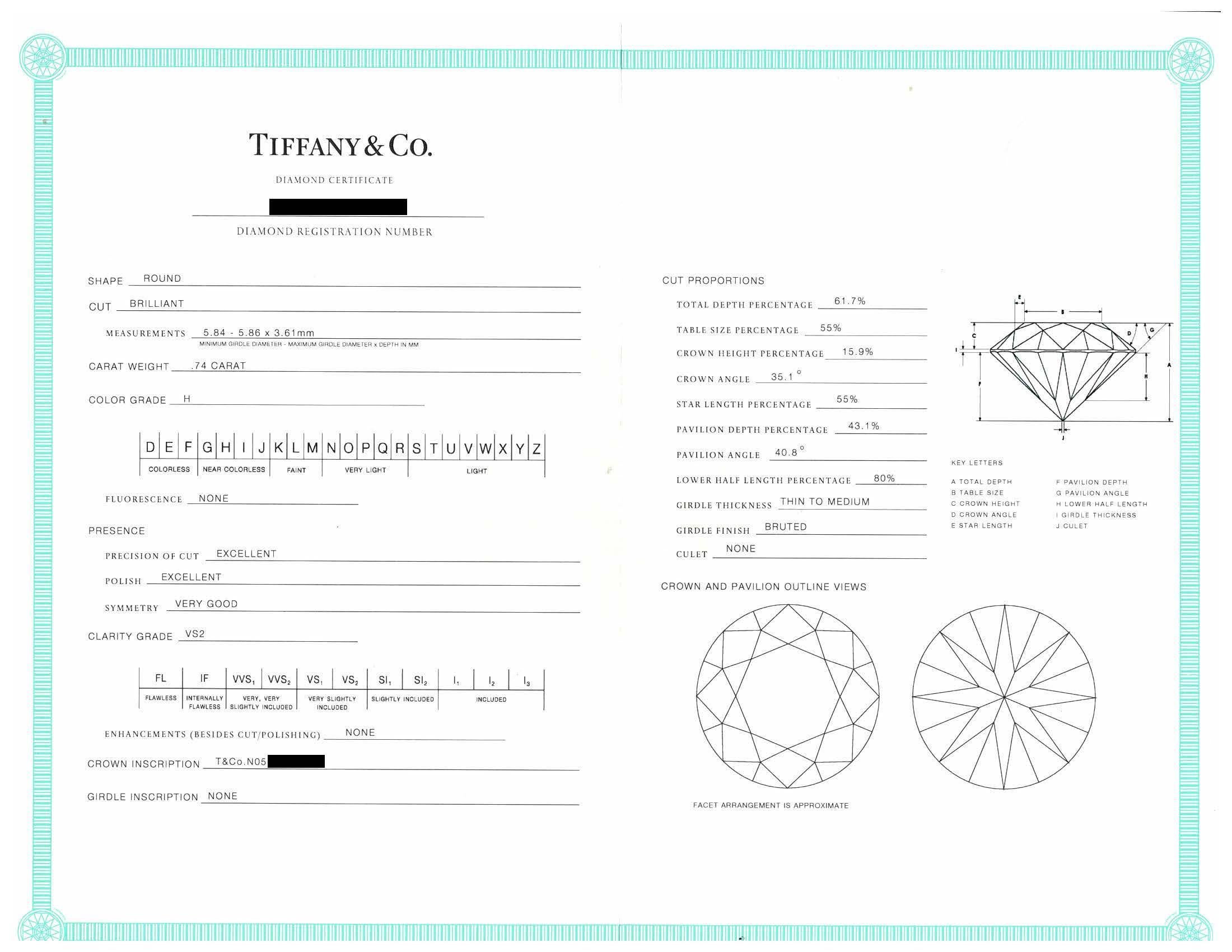 Tiffany & Co Platinum .74ct Diamond Solitaire Engagement Ring H VS2 3