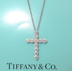 TIFFANY & Co. Platinum .90ct Diamond Cross Pendant Necklace Medium