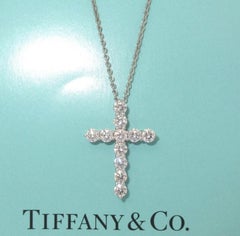 TIFFANY & Co. Platinum .90ct Diamond Cross Pendant Necklace Medium