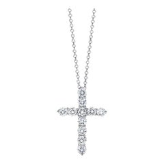TIFFANY & Co. Platinum .90ct Diamond Cross Pendant Necklace Medium