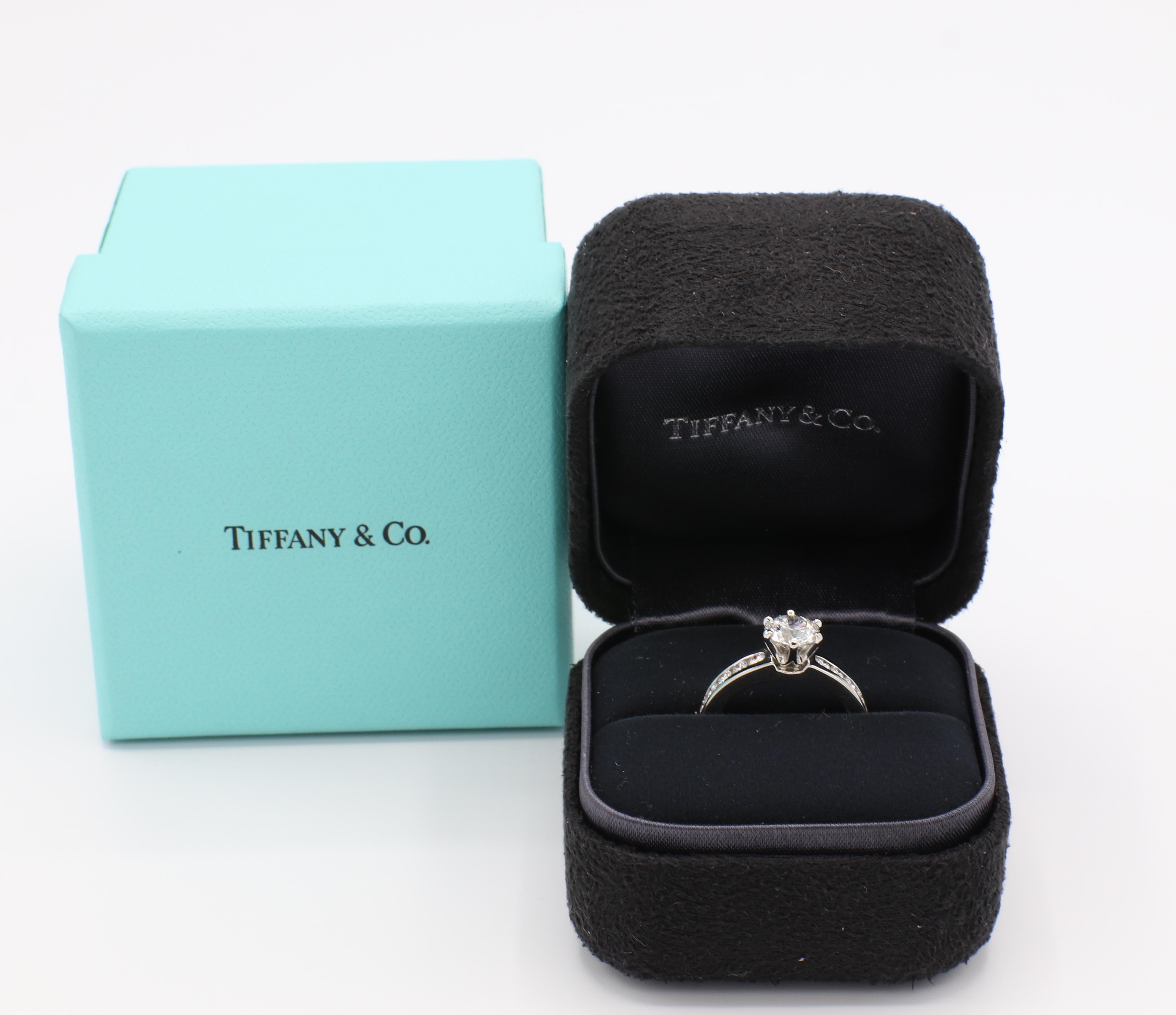 Tiffany & Co. Platinum .91 Carat F VVS1 Round Brilliant Diamond Engagement Ring In Excellent Condition In  Baltimore, MD
