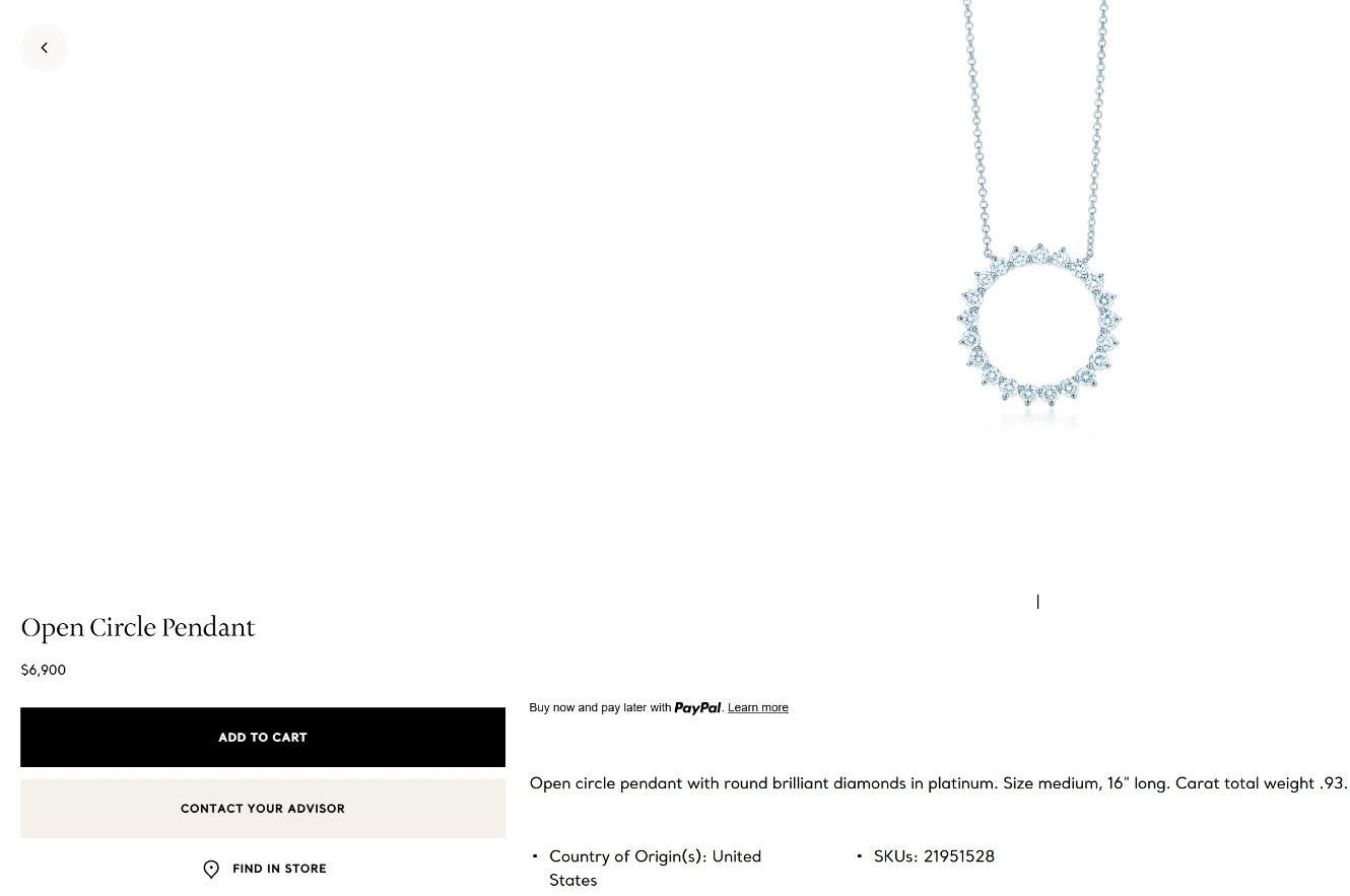 TIFFANY & Co. Collier en platine avec pendentif en forme de cercle ouvert et diamant de 93ct en vente 2
