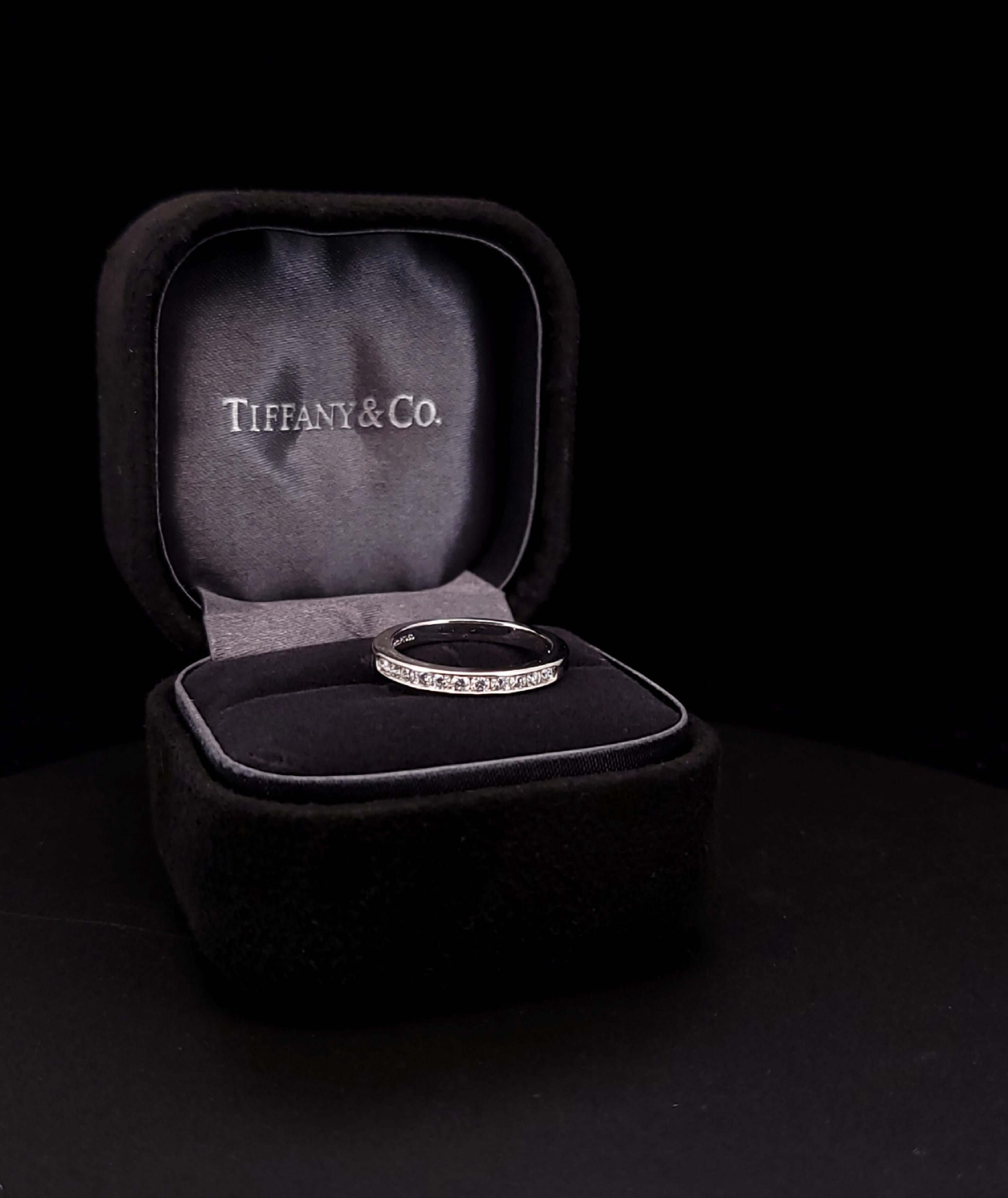 Women's TIFFANY & Co. Platinum 950 Diamond 2.2mm Wedding Band Size 5 For Sale
