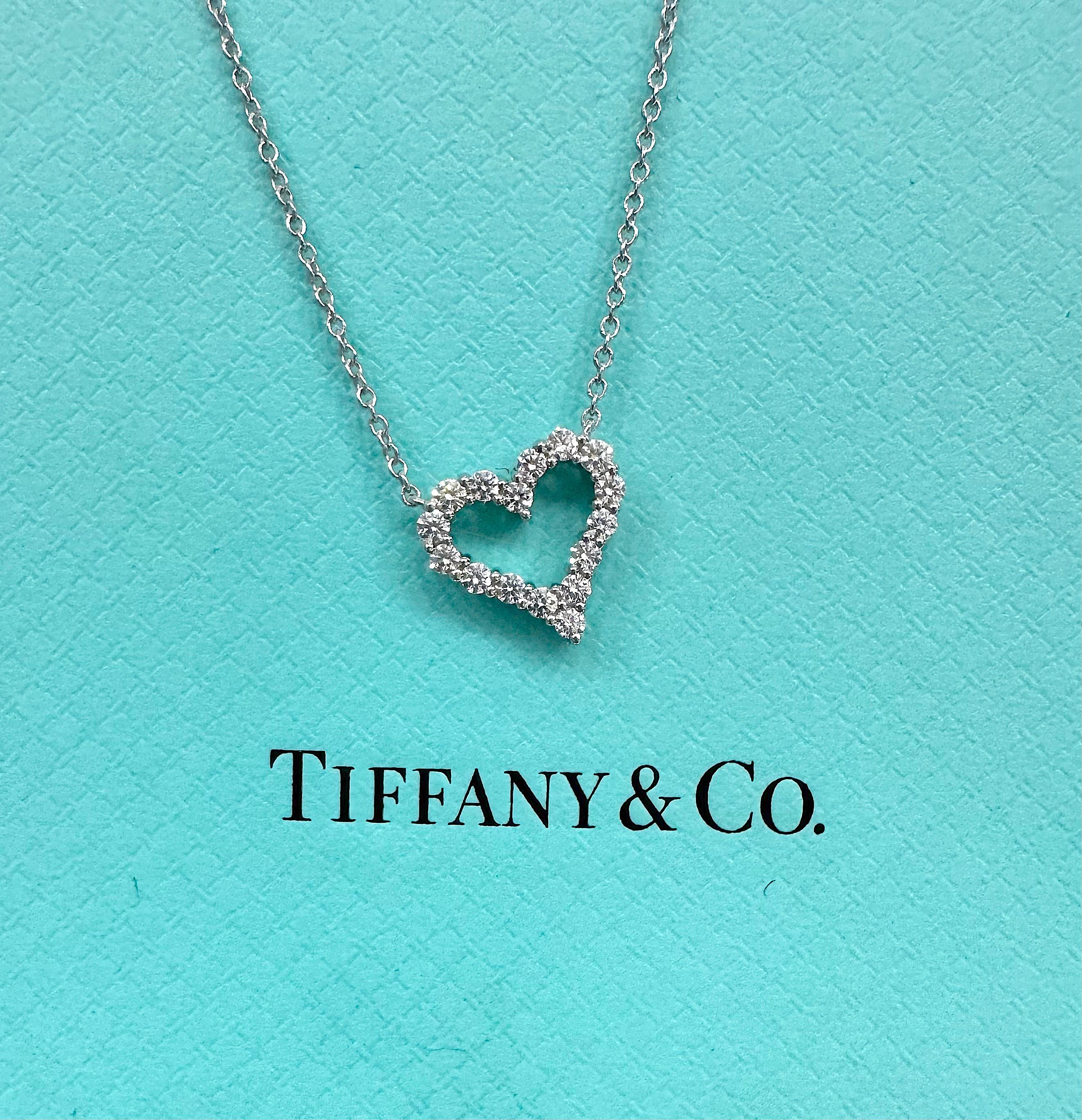Round Cut Tiffany & Co. Platinum 950 Diamond Heart Pendant Necklace 0.25 Carat For Sale
