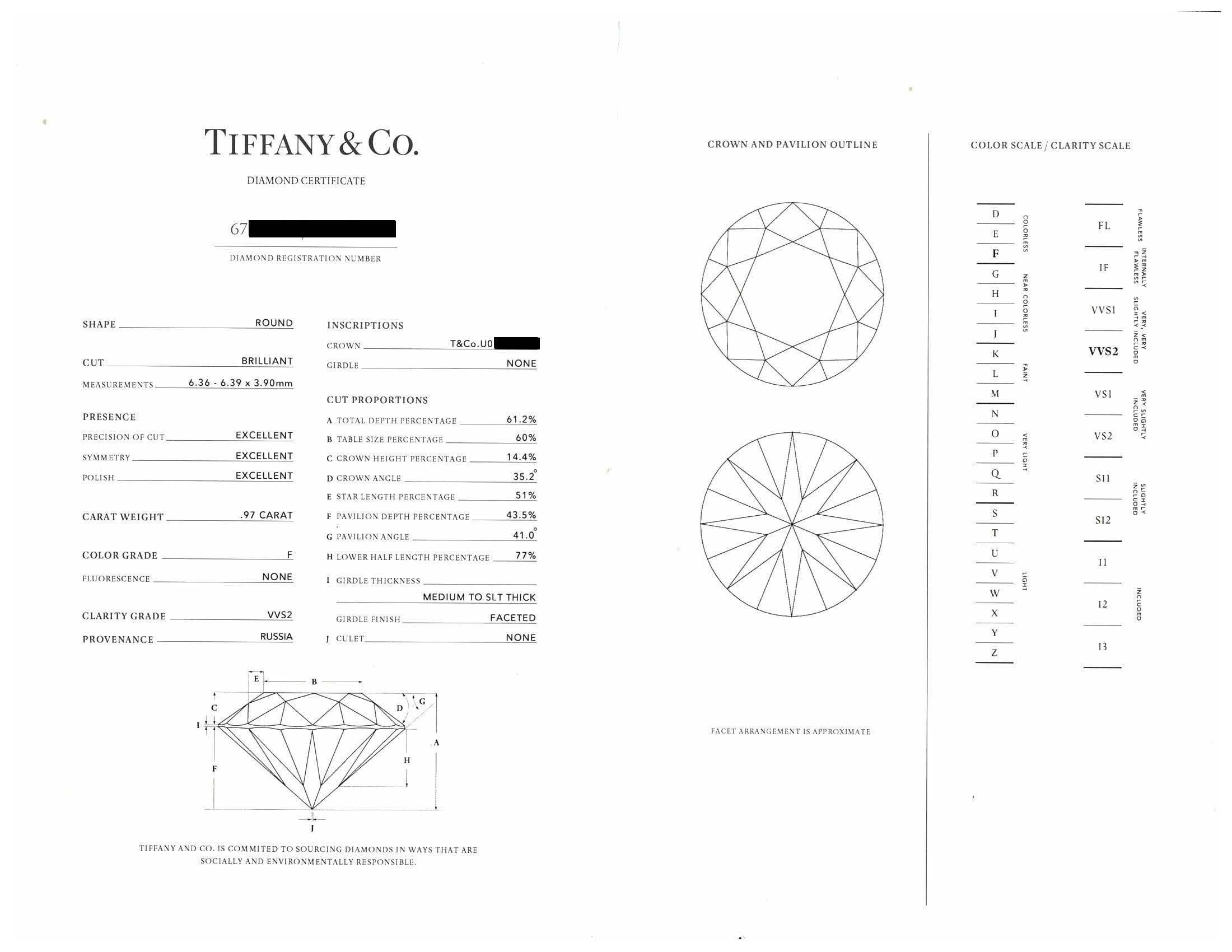 Tiffany & Co. Anello di fidanzamento solitario con diamante rotondo in platino da 0,97 ct F VVS2 in vendita 4