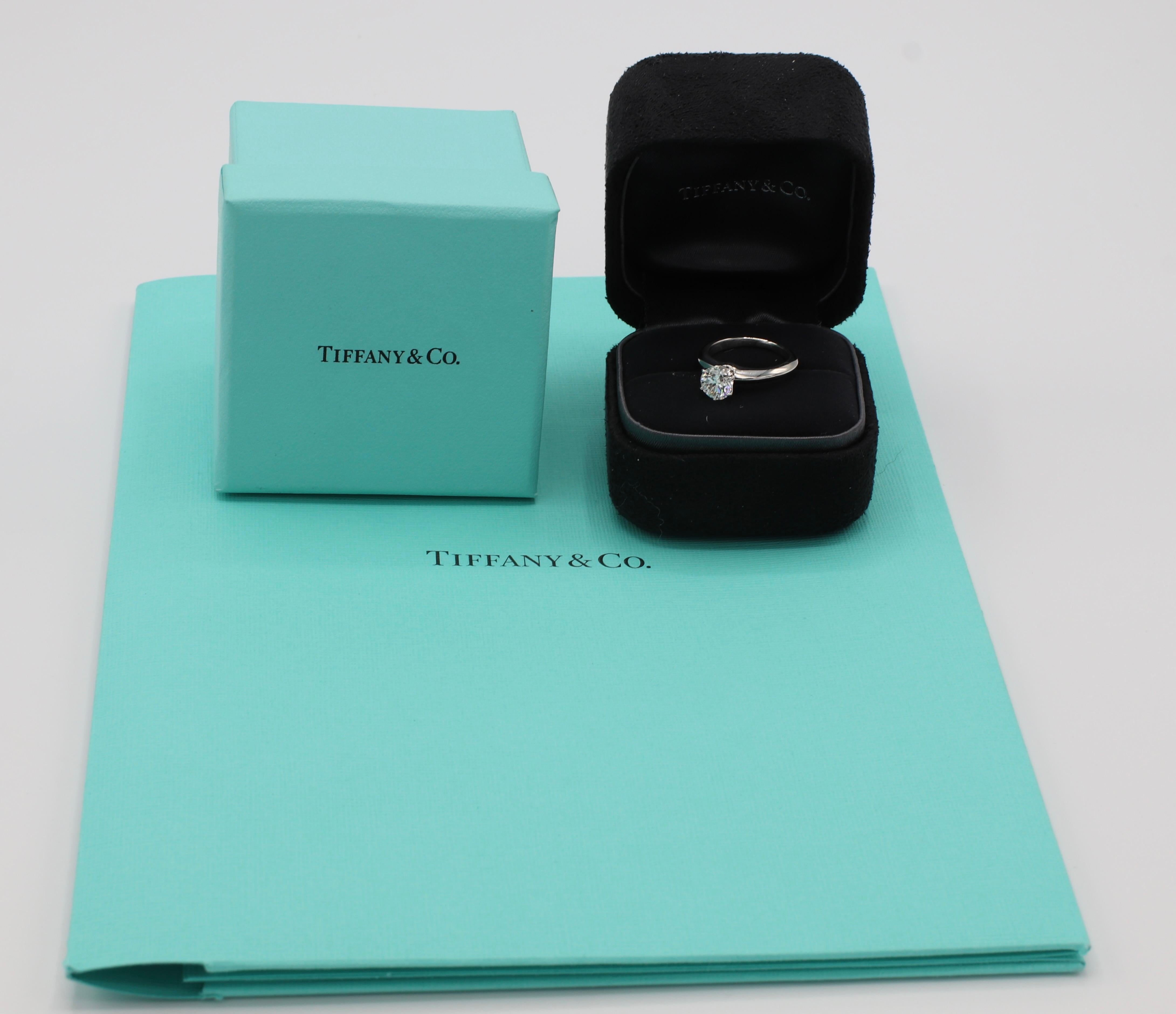 Modern Tiffany & Co. Platinum .99 Carat Solitaire Round Diamond Engagement Ring