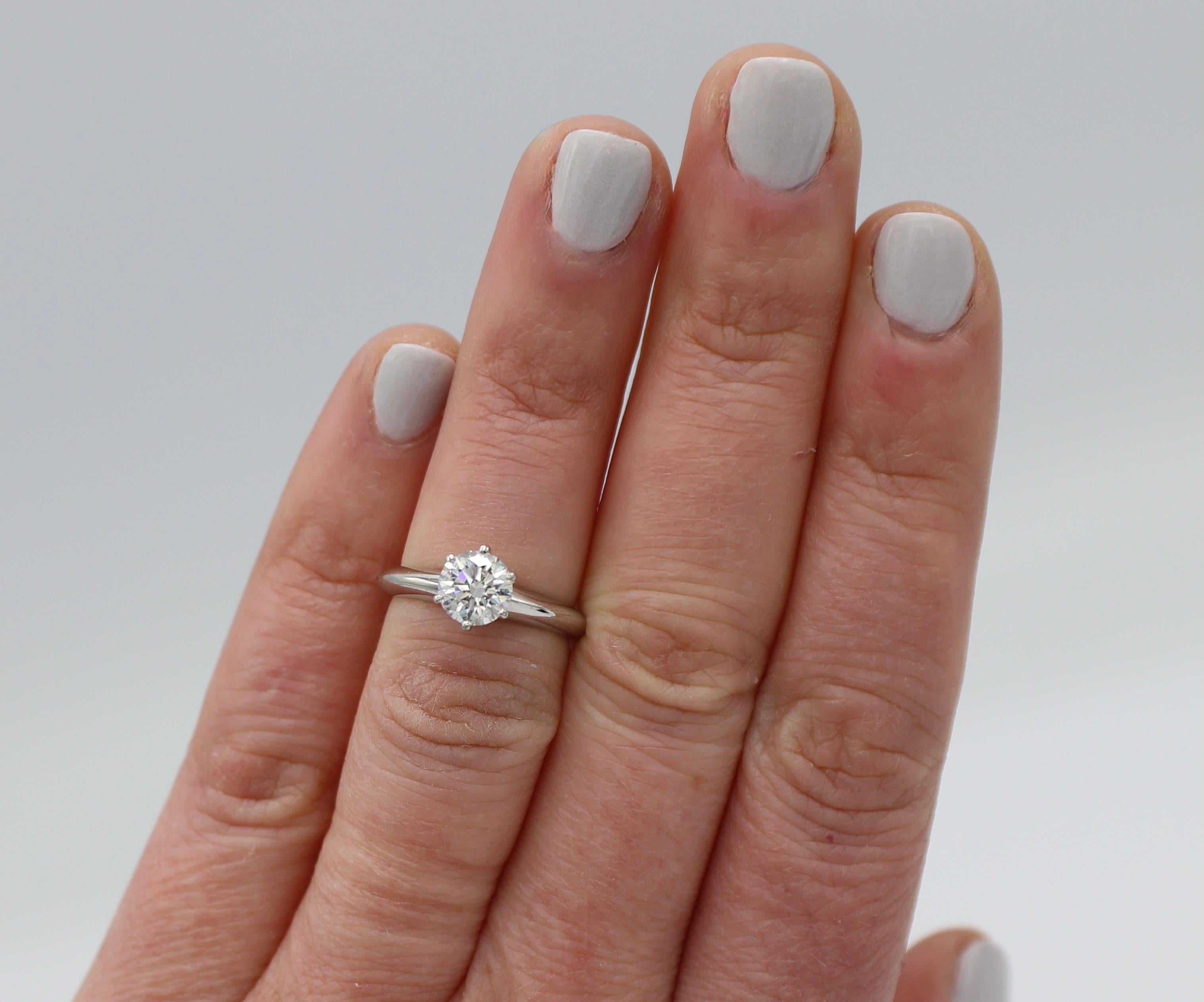 Round Cut Tiffany & Co. Platinum .99 Carat Solitaire Round Diamond Engagement Ring