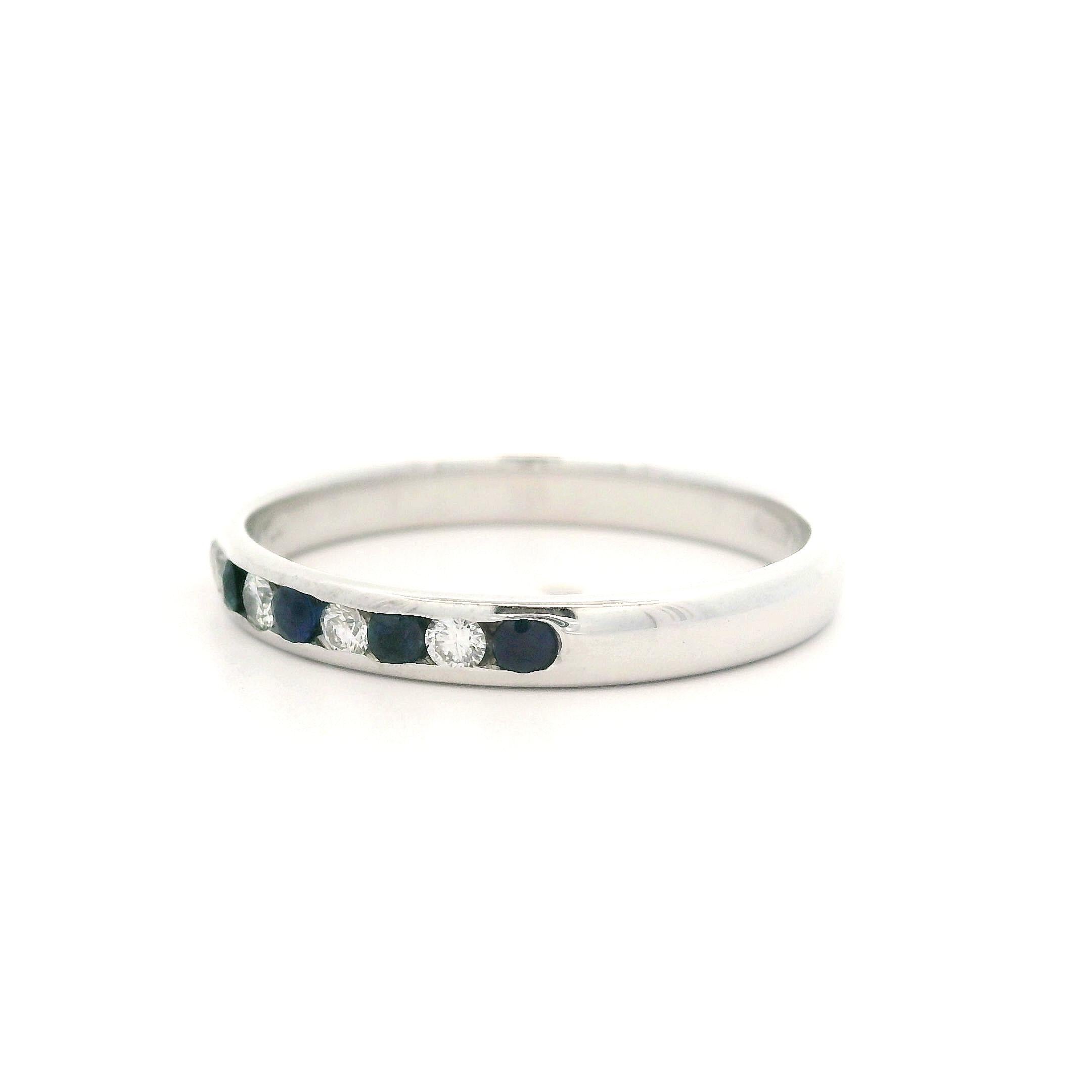 Brilliant Cut Tiffany & Co. Platinum Alternating Channel Sapphire Diamond Stackable Band w Box