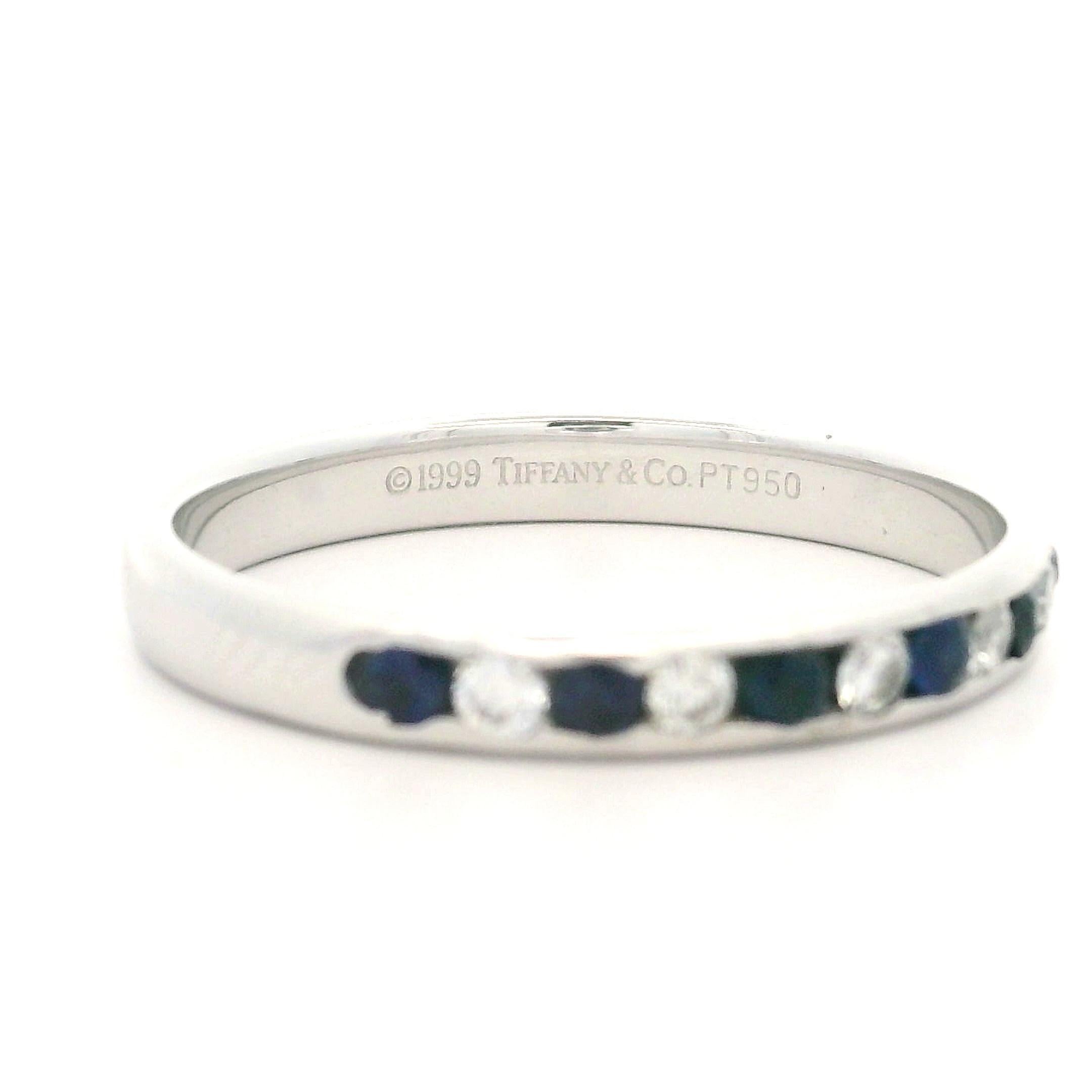 Tiffany & Co. Platinum Alternating Channel Sapphire Diamond Stackable Band w Box In Good Condition In Montclair, NJ
