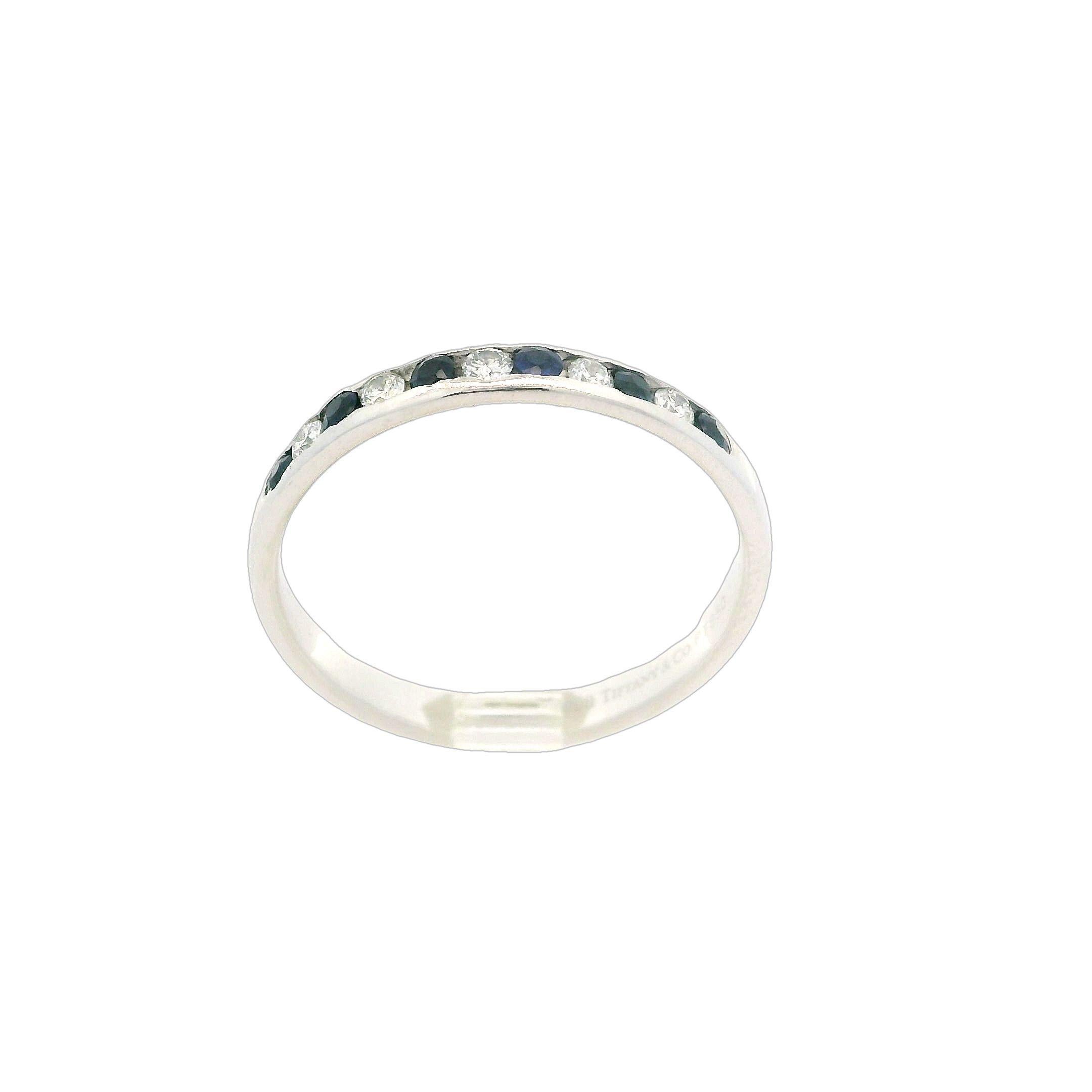 Women's Tiffany & Co. Platinum Alternating Channel Sapphire Diamond Stackable Band w Box