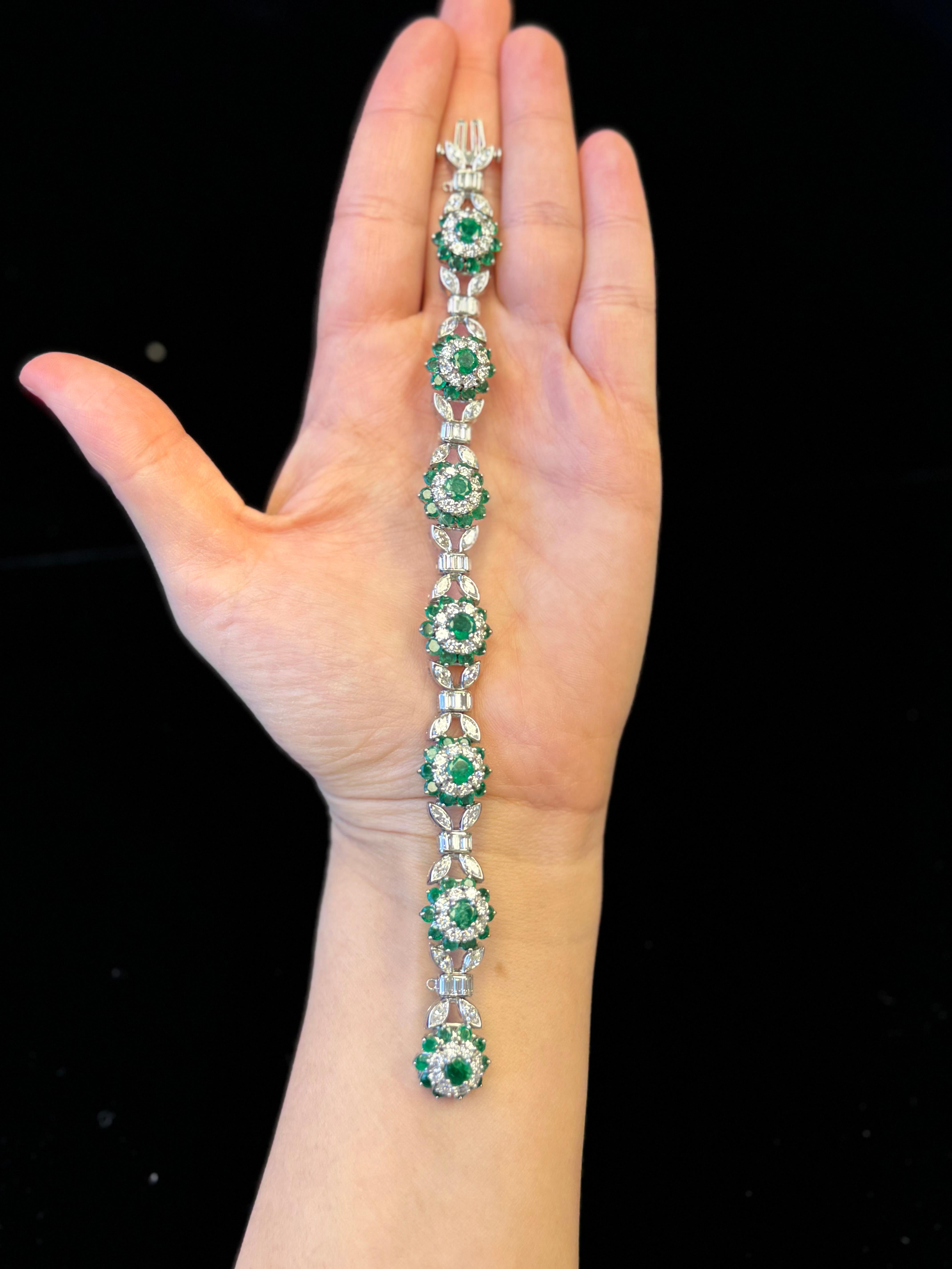 Pulsera Tiffany de esmeraldas y diamantes en platino y oro blanco de 18 quilates en venta 6