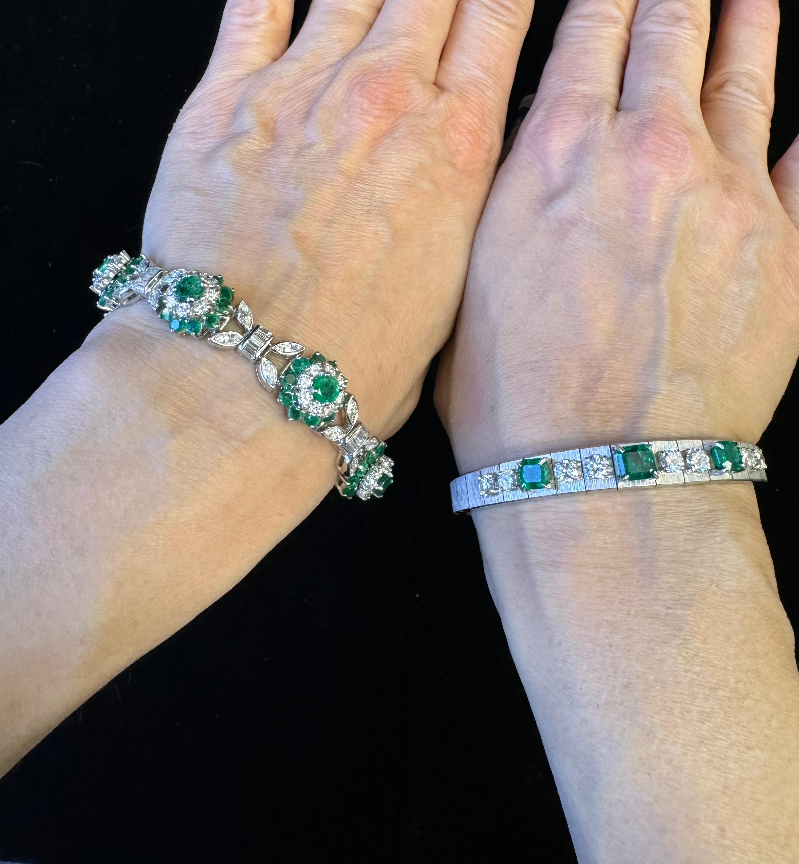 Pulsera Tiffany de esmeraldas y diamantes en platino y oro blanco de 18 quilates en venta 13