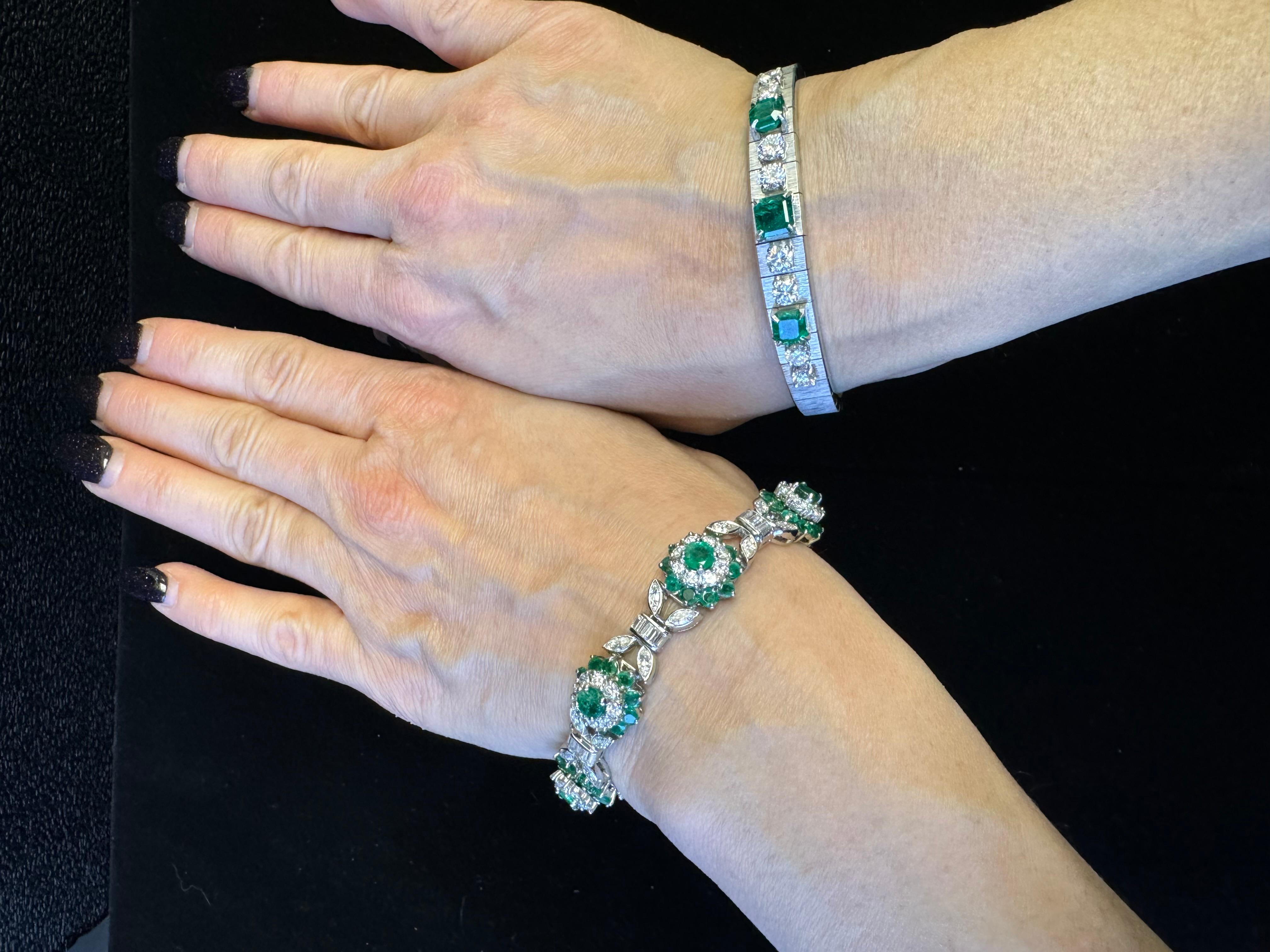Pulsera Tiffany de esmeraldas y diamantes en platino y oro blanco de 18 quilates en venta 14