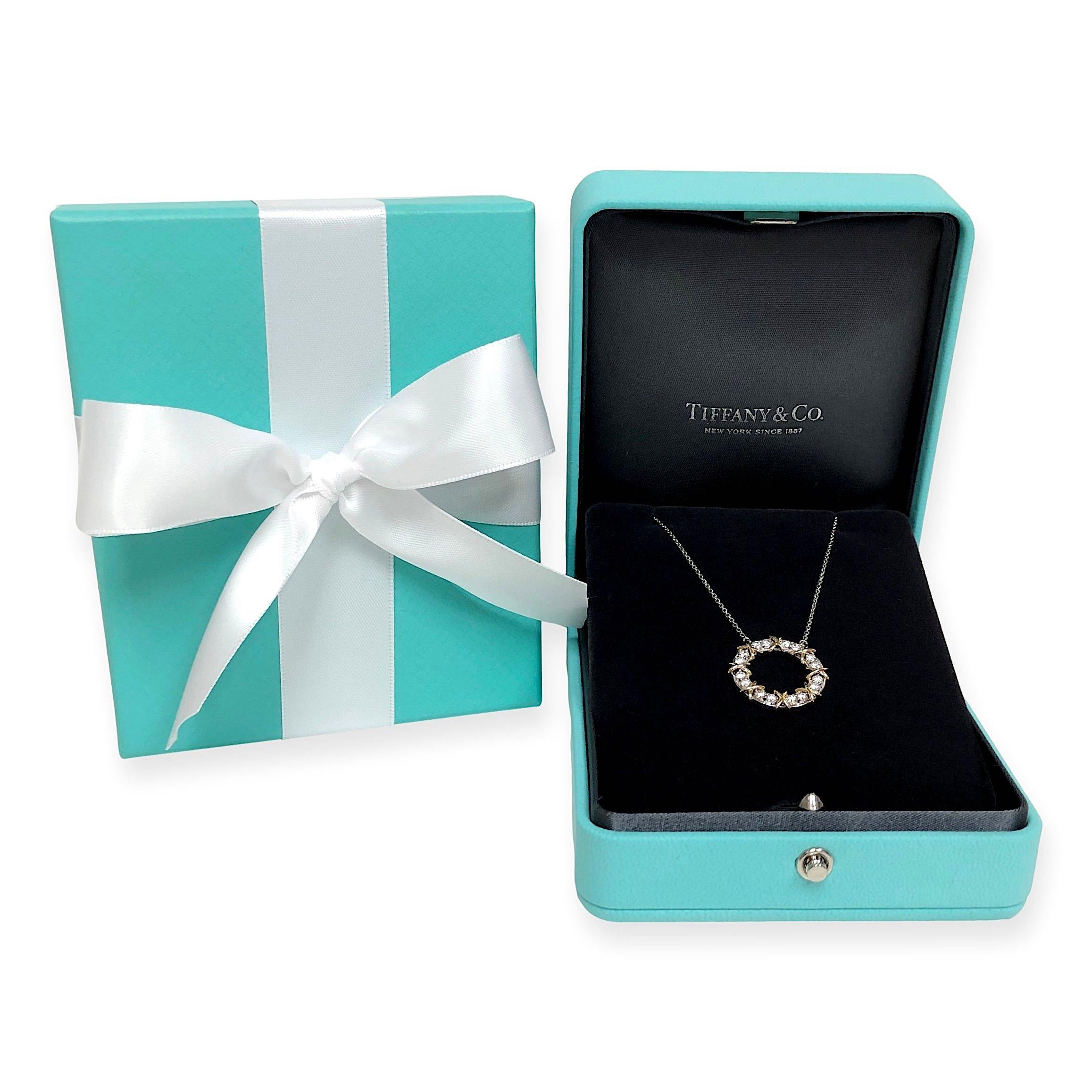 Modern Tiffany & Co. Platinum and 18k Gold Schlumberger 16 Stone Pendant Necklace