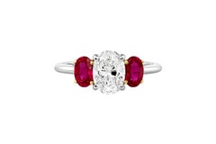 Tiffany & Co. Platinum and 18K Yellow Gold Diamond and Ruby Three-Stone Ring