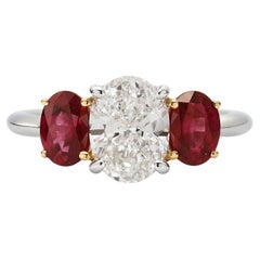 Tiffany & Co. Platinum and 18K Yellow Gold Diamond and Ruby Three-Stone Ring