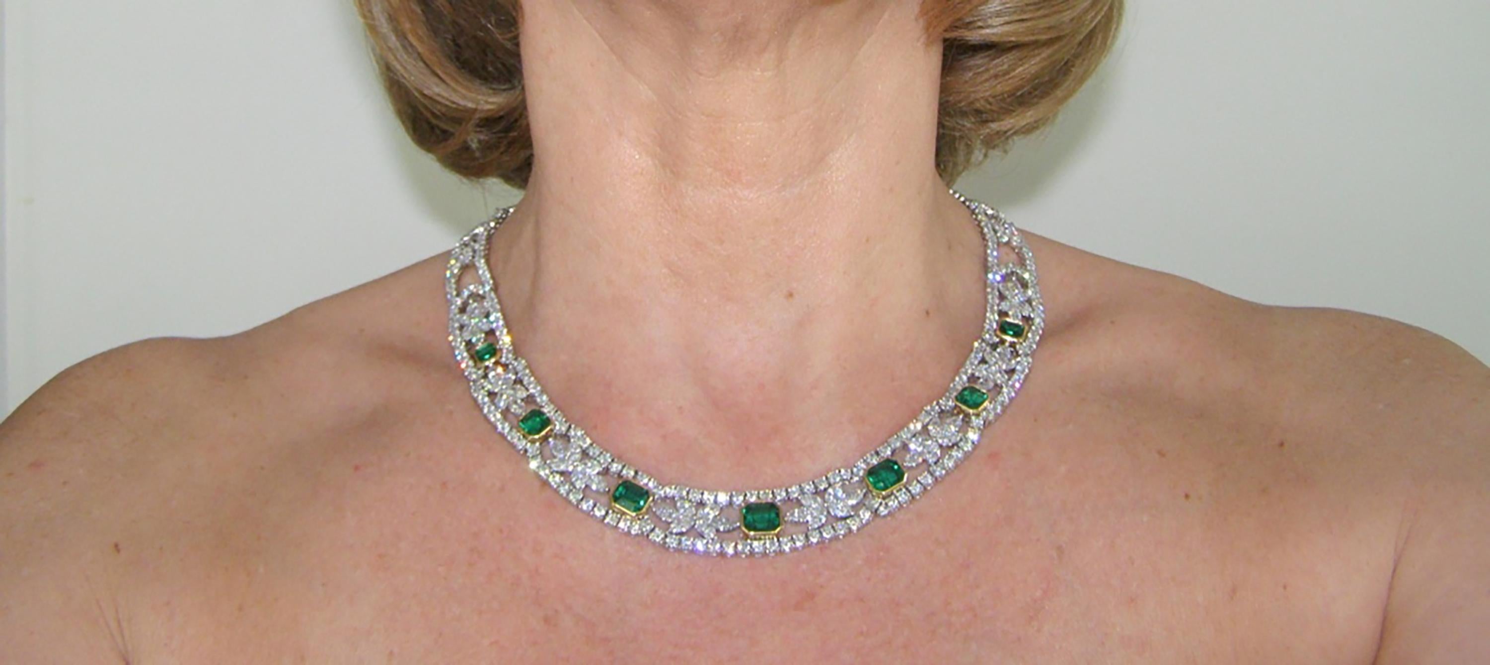 Women's Tiffany & Co Platinum and 18k Yellow Gold Emerald Diamond Necklace For Sale