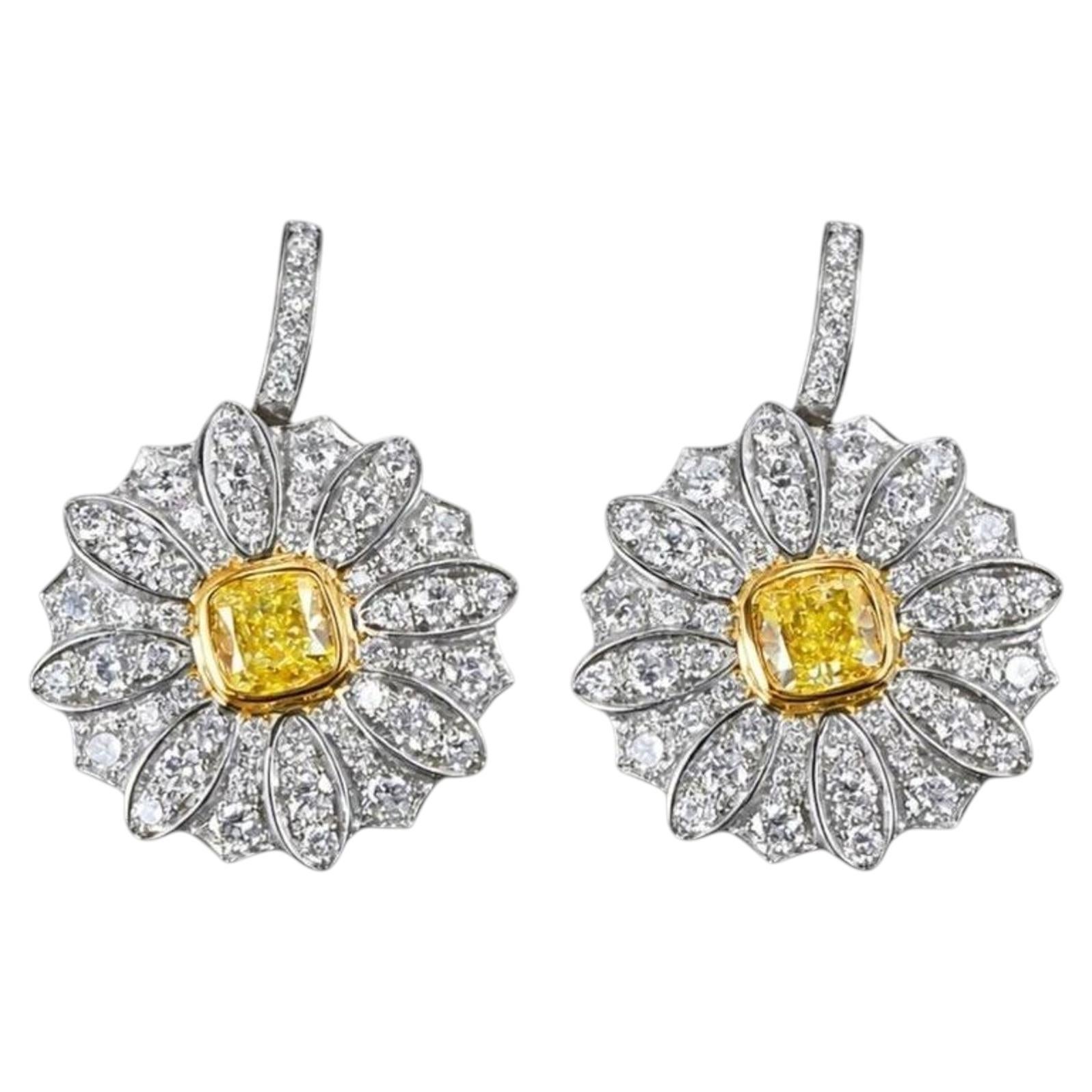 Tiffany & Co. Platinum and 18K Yellow Gold Fancy Intense Yellow Diamond Earrings