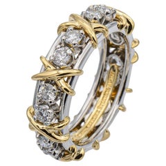 Tiffany & Co. Platinum and 18K Yellow Gold Schlumberger 16 Stone Diamond X Ring