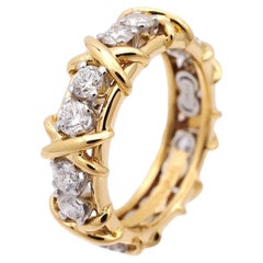 Tiffany & Co. Platinum and 18KY Gold Schlumberger 16 Stone Diamond X Ring Size 6