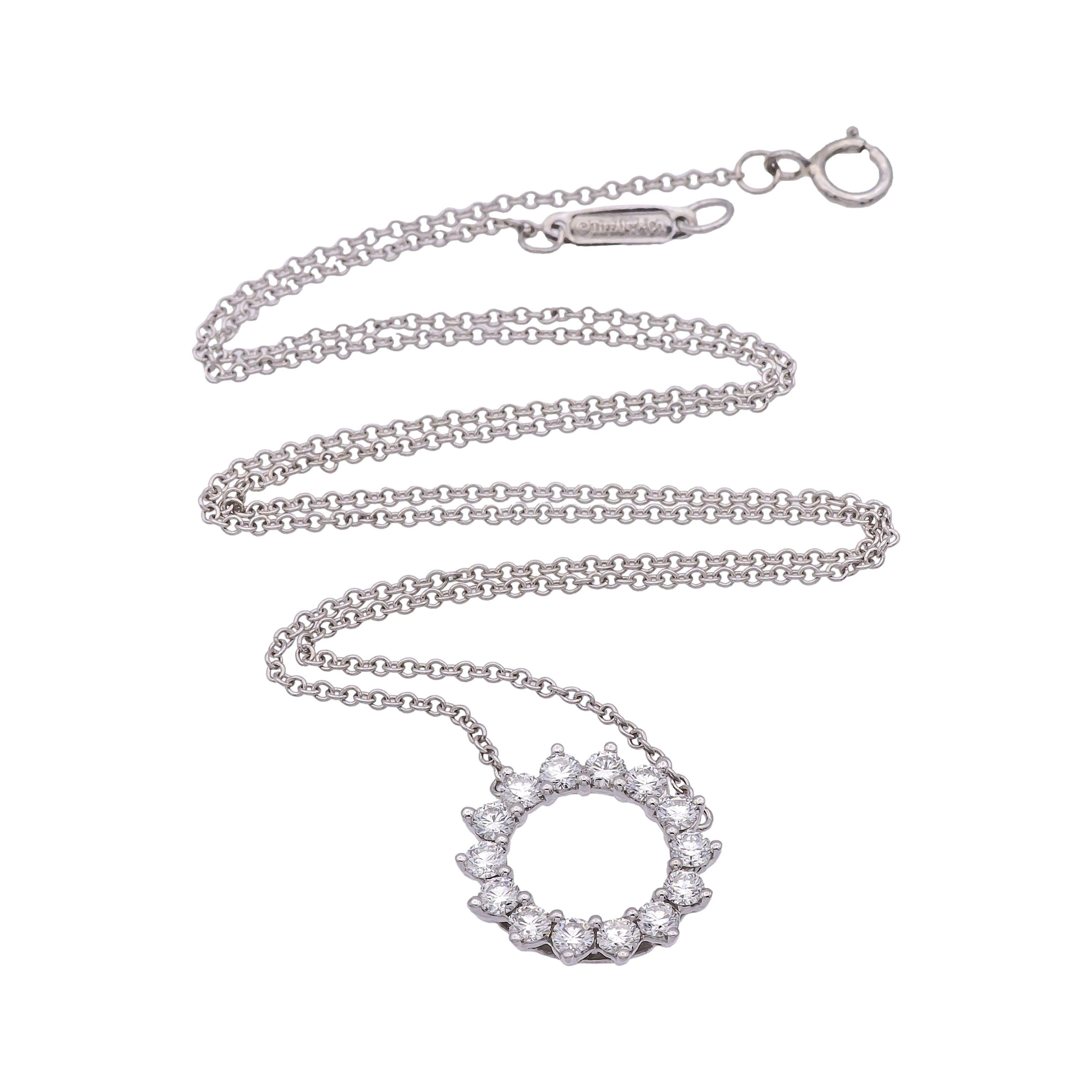 Round Cut Tiffany & Co. Platinum and Diamond .47ct Open Circle Pendant Necklace 16.5 Inch For Sale