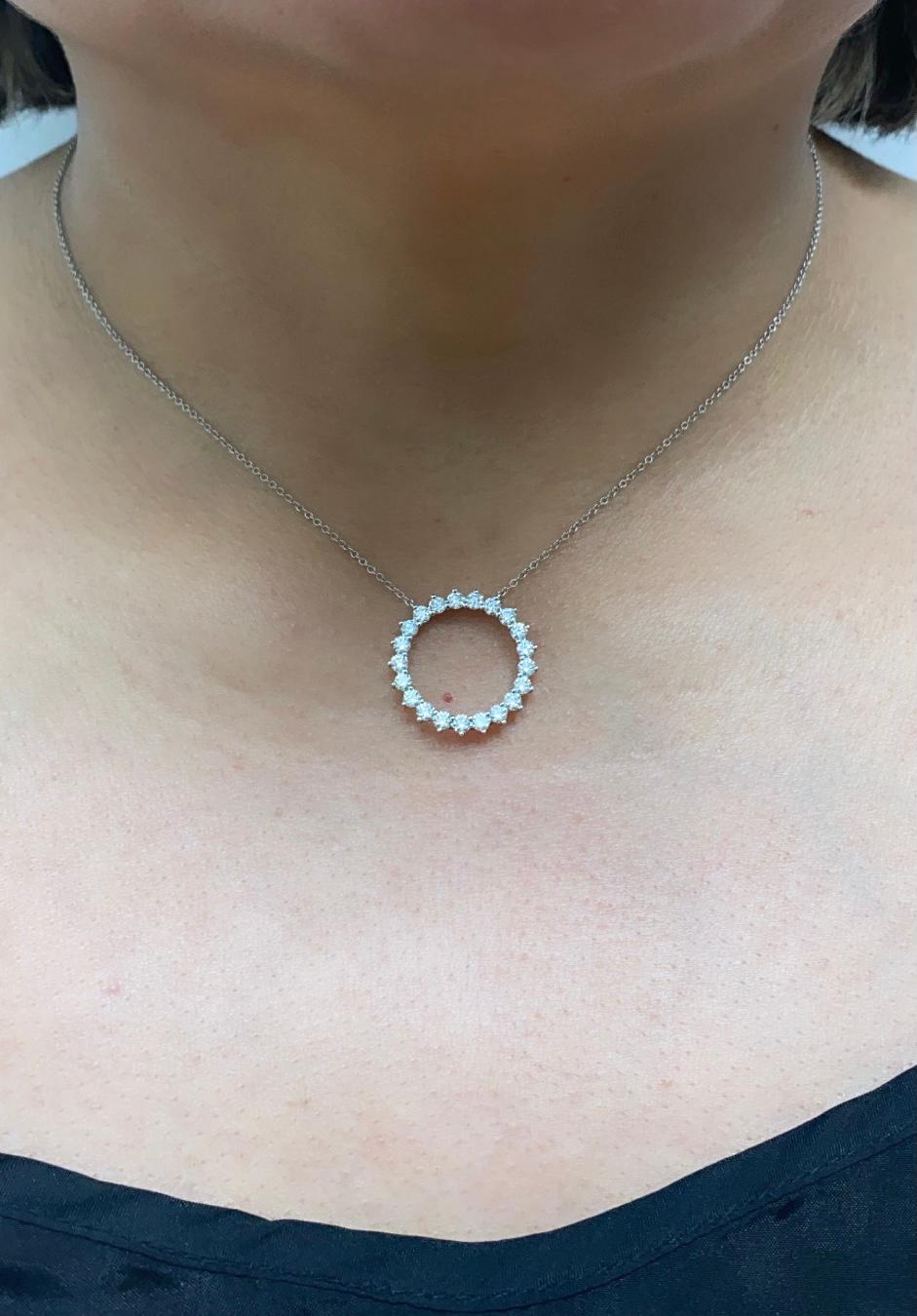 Tiffany & Co. Platinum and Diamond .93ct Open Circle Pendant Necklace Medium In Excellent Condition In New York, NY