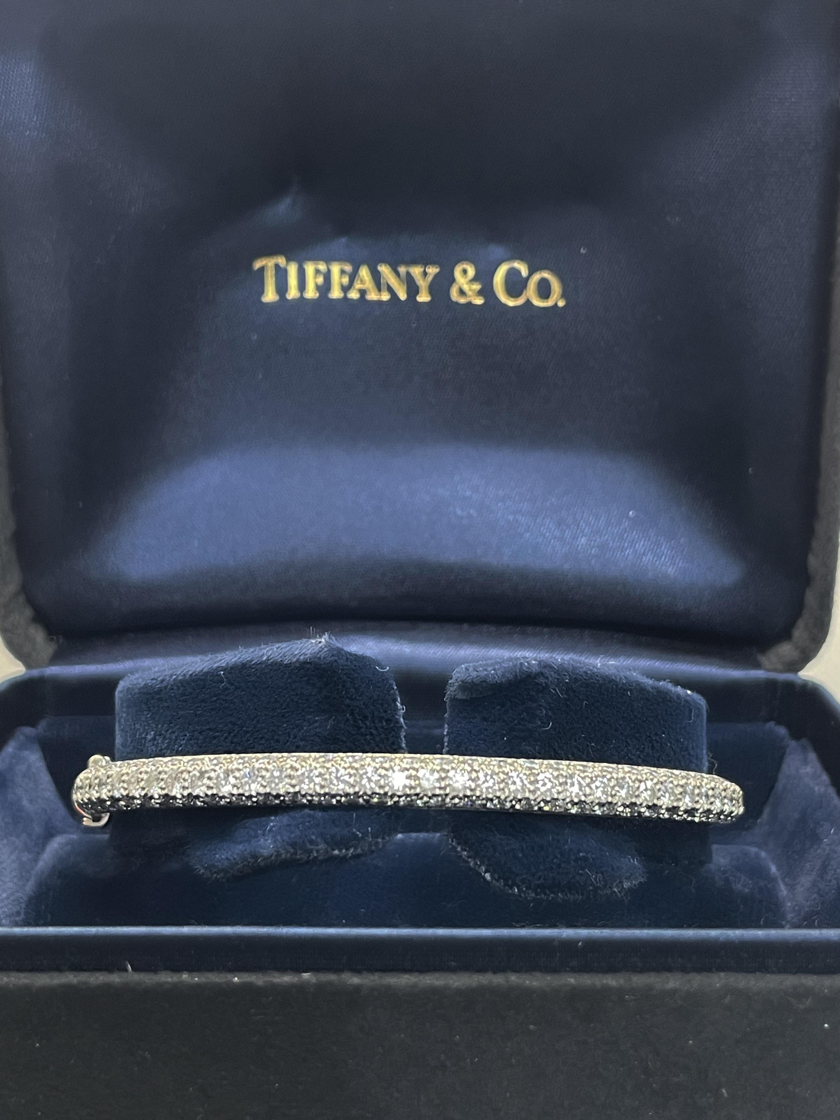 Round Cut Tiffany & Co., Platinum and Diamond Bangle Bracelet For Sale