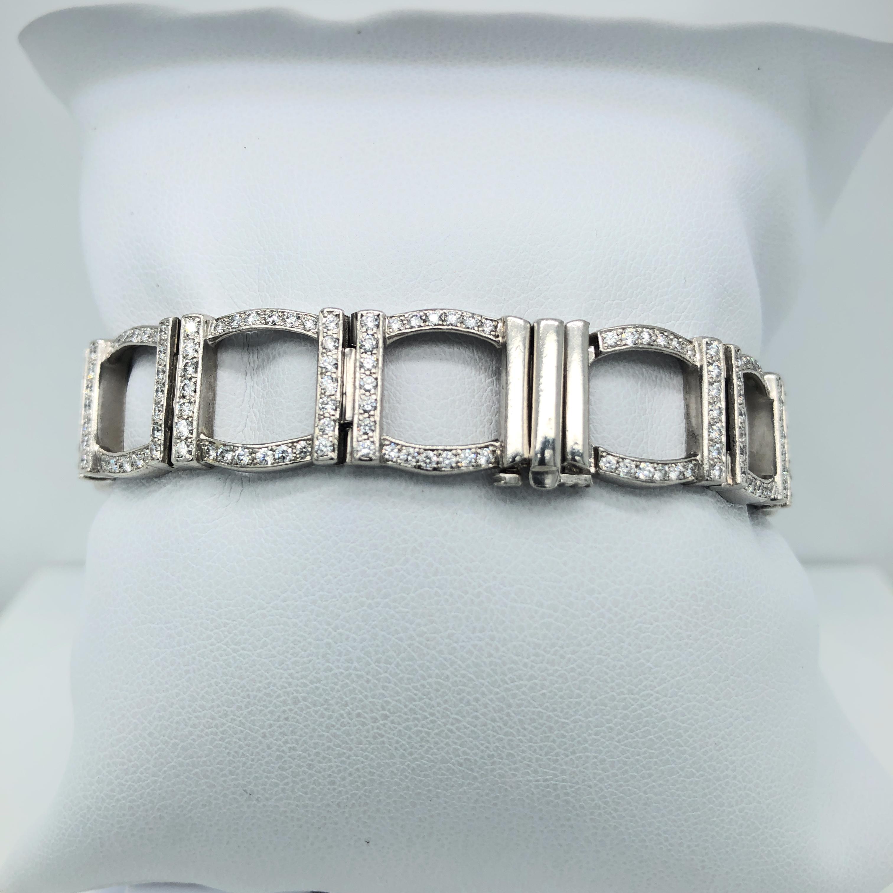 Tiffany & Co. diamond bracelet with window motif, set in platinum. Has a total of 6cts round cut diamonds. Stamped TIFANY & Co. PT950