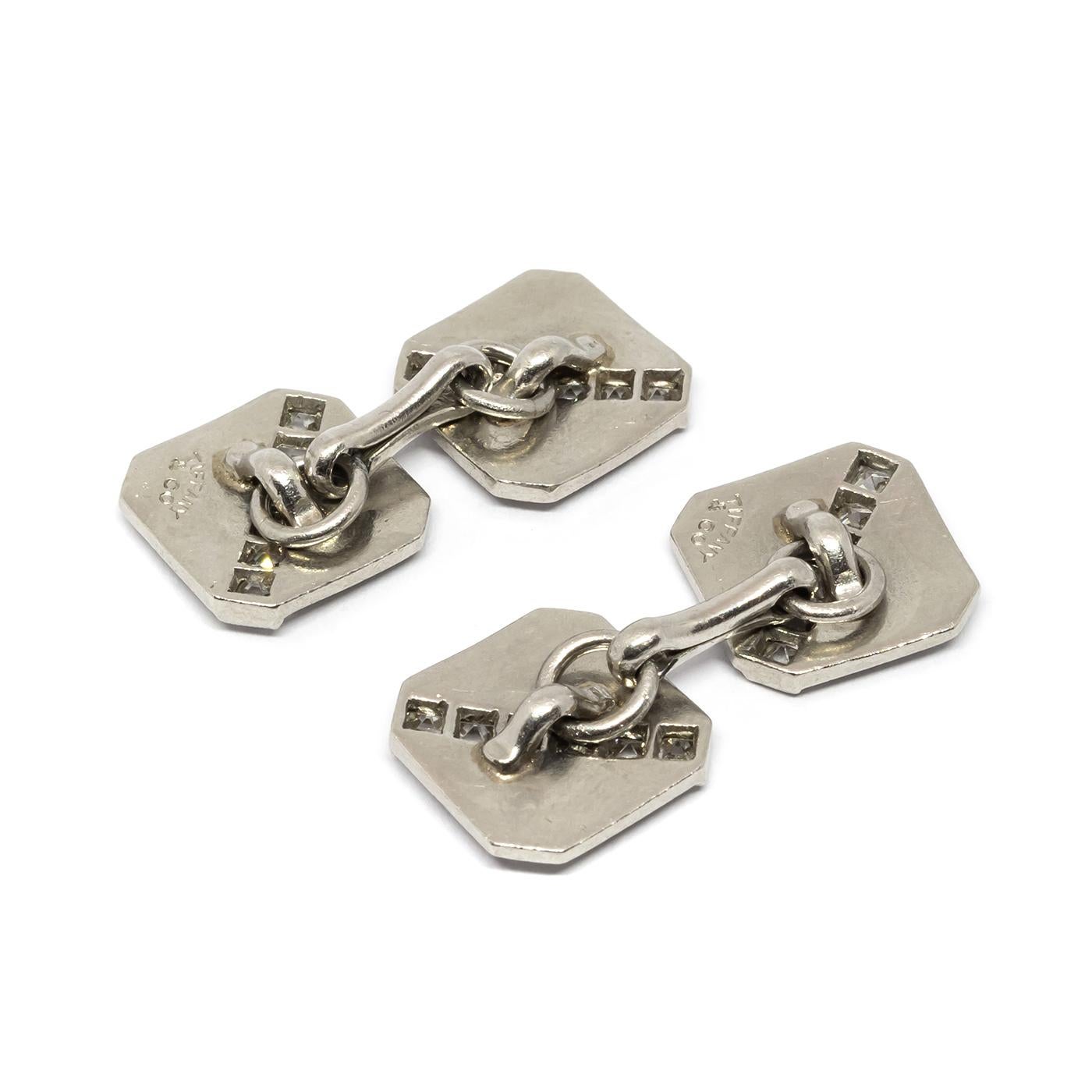 Taglio francese Tiffany & Co. Gemelli in platino e diamanti, 1920 circa in vendita