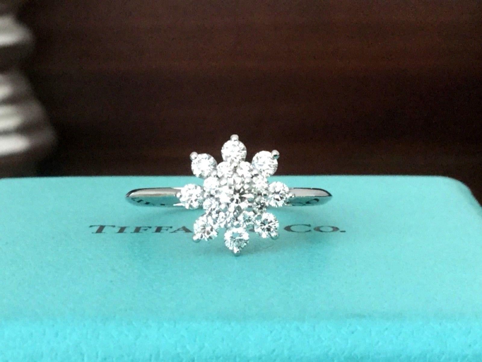 Tiffany & Co. Platinum and Diamond Flower Ring .60 Carat In Excellent Condition For Sale In Middletown, DE