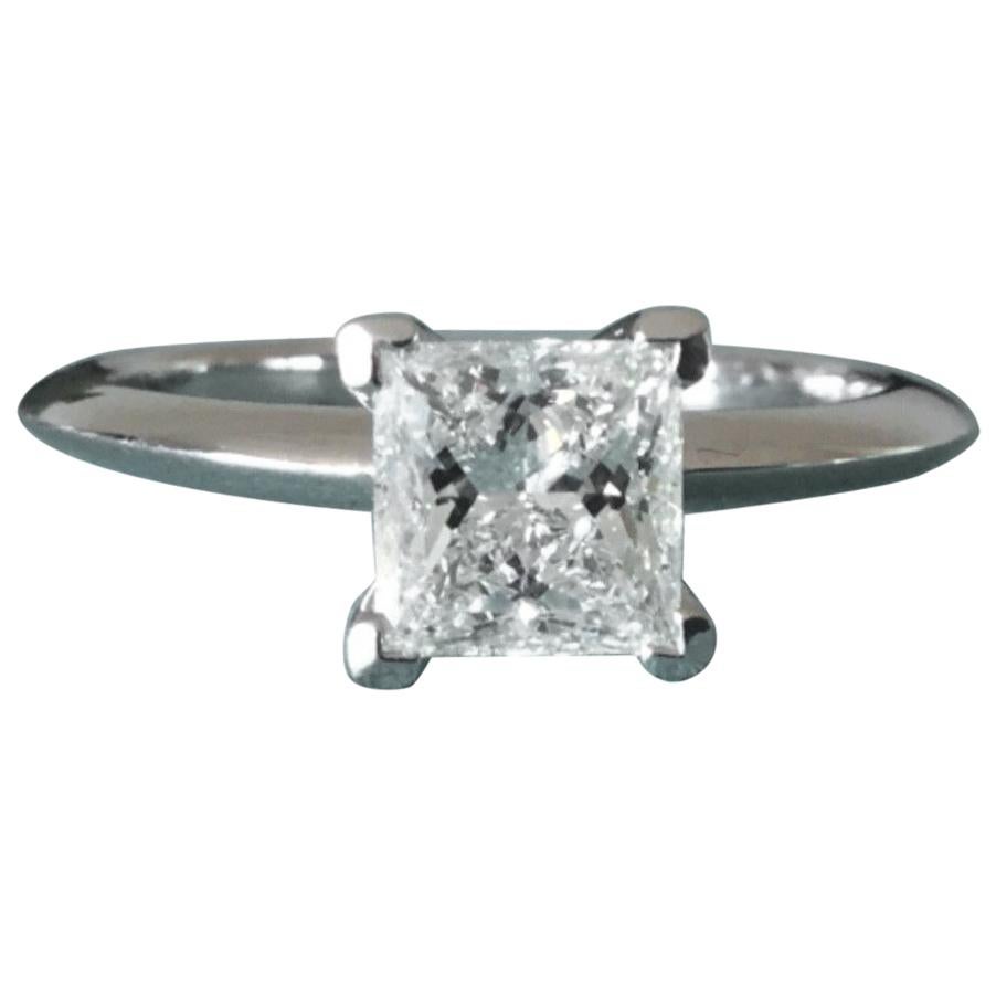 Tiffany & Co. Platinum and Diamond Princess Cut Engagement Ring 1.07 Carat F VS1