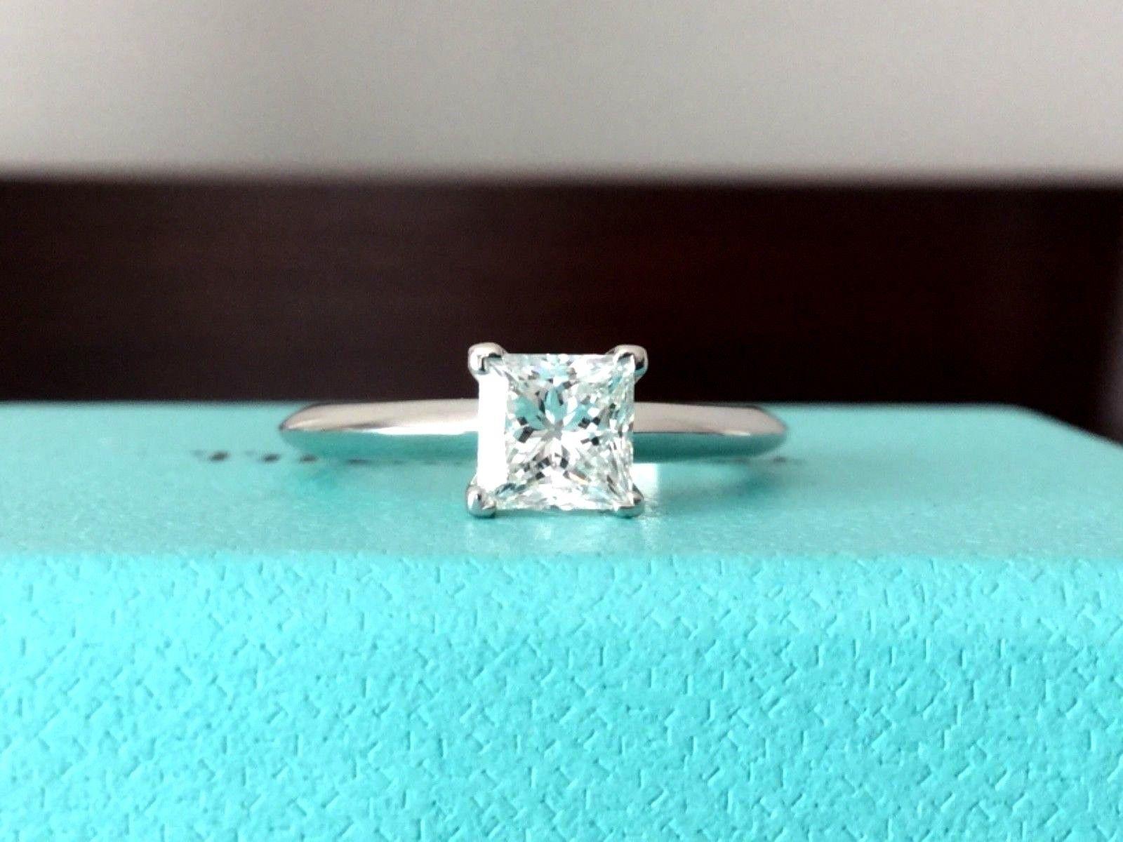 Tiffany & Co. Platinum and Diamond Princess Cut Ring .79 Carat F VS1 6