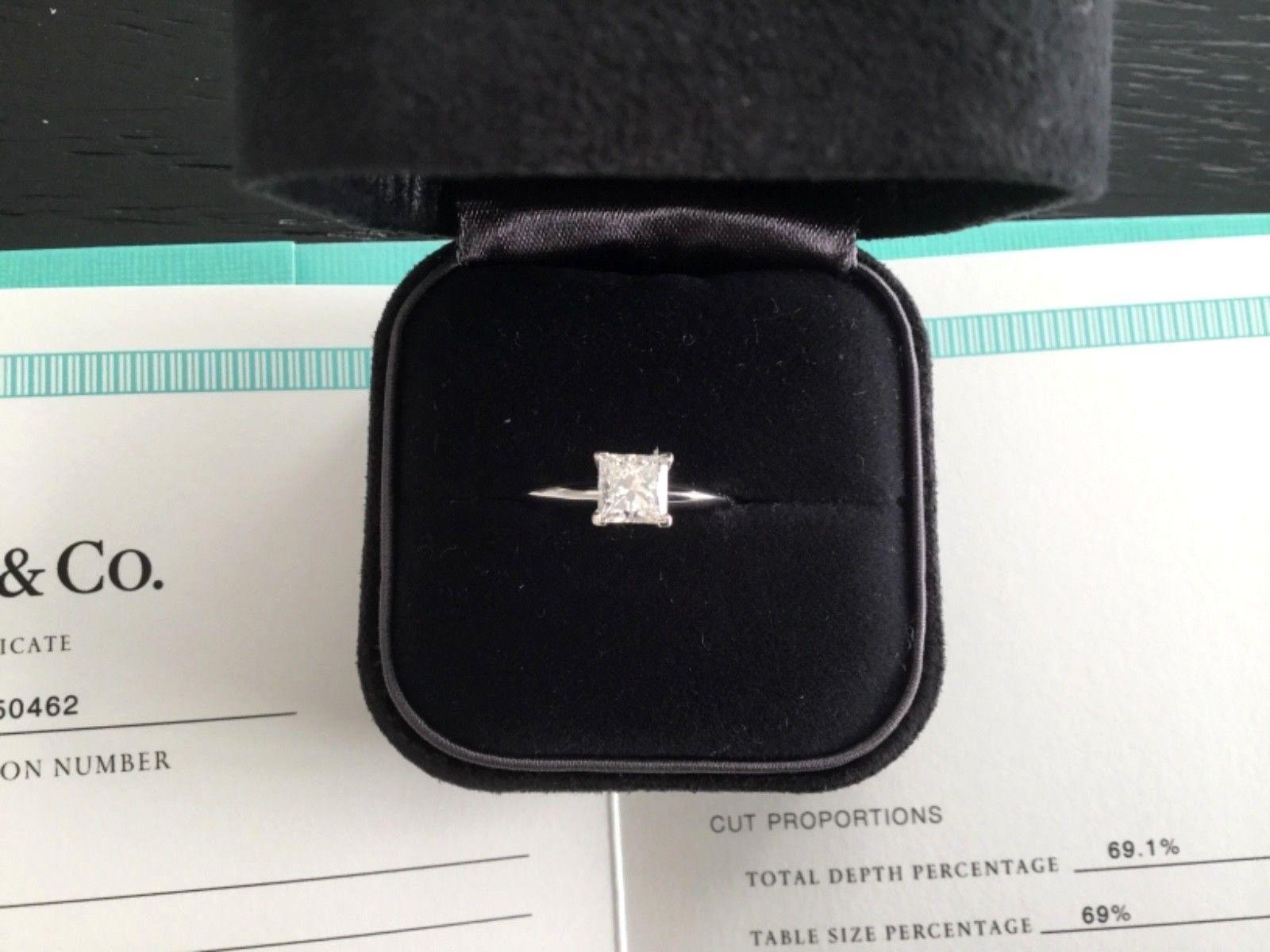 Tiffany & Co. Platinum and Diamond Princess Cut Ring .79 Carat F VS1 8