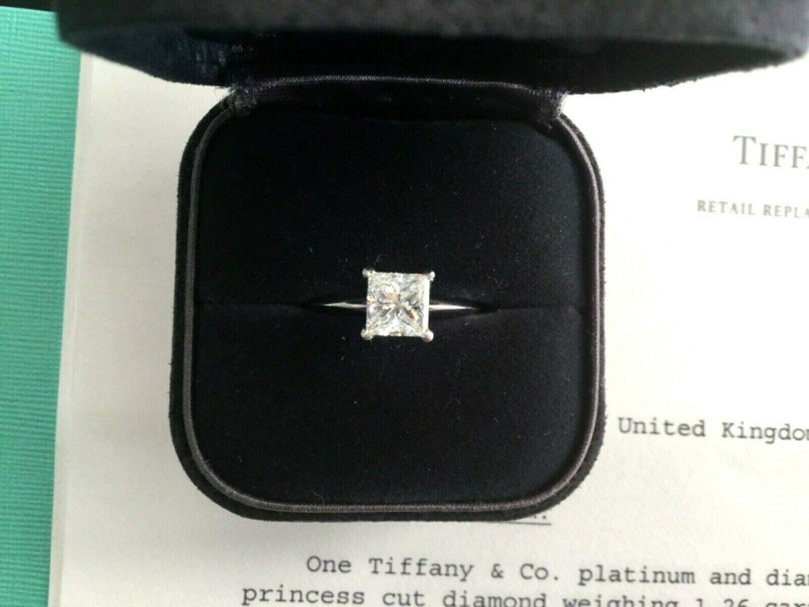 Tiffany & Co. Platinum and Diamond Princess Cut Ring 1.26 Carat F VS1 9